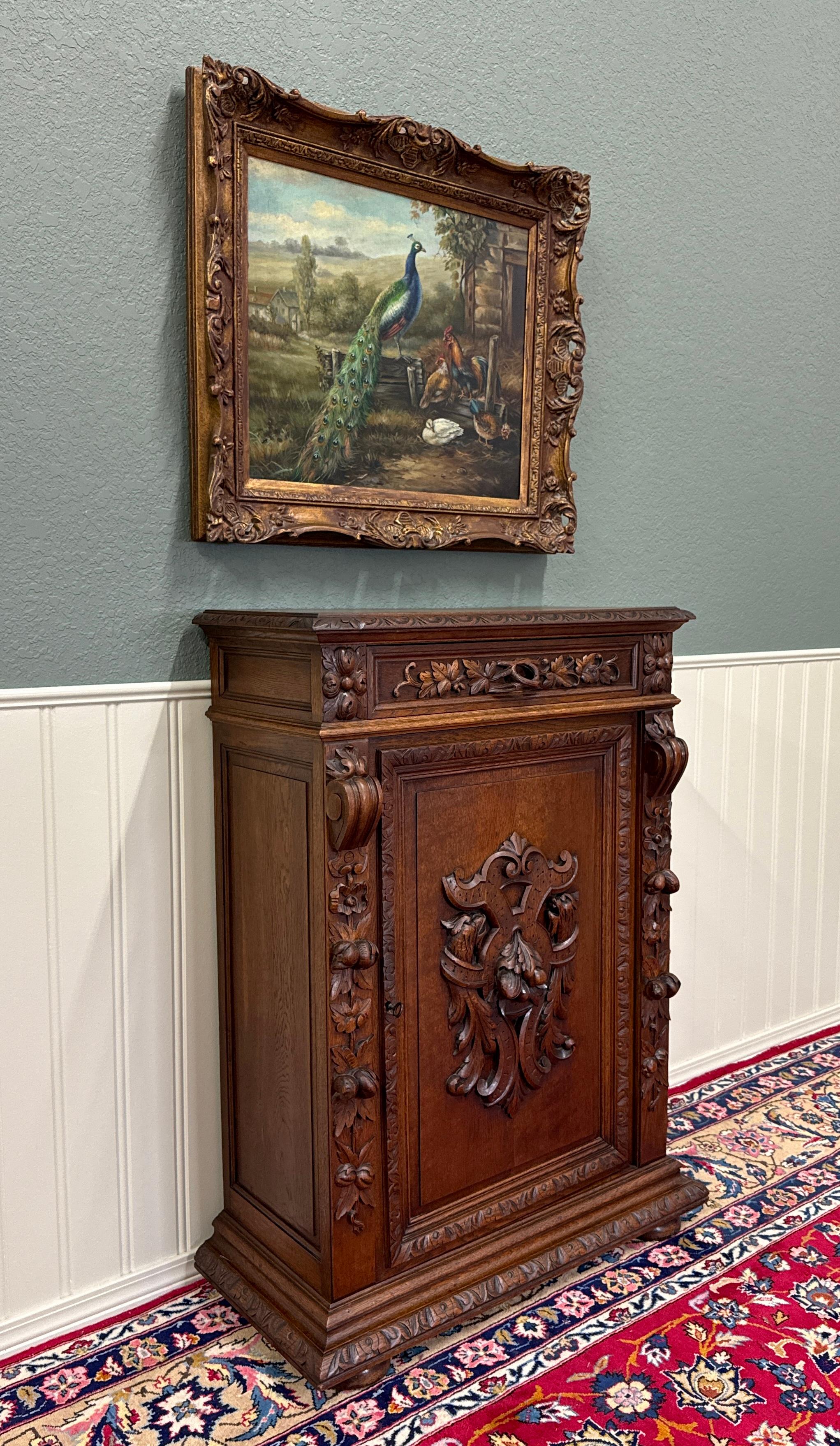 Antique French Jam Cabinet Cupboard Bookcase Storage Drawer Carved Oak 19th C For Sale 14