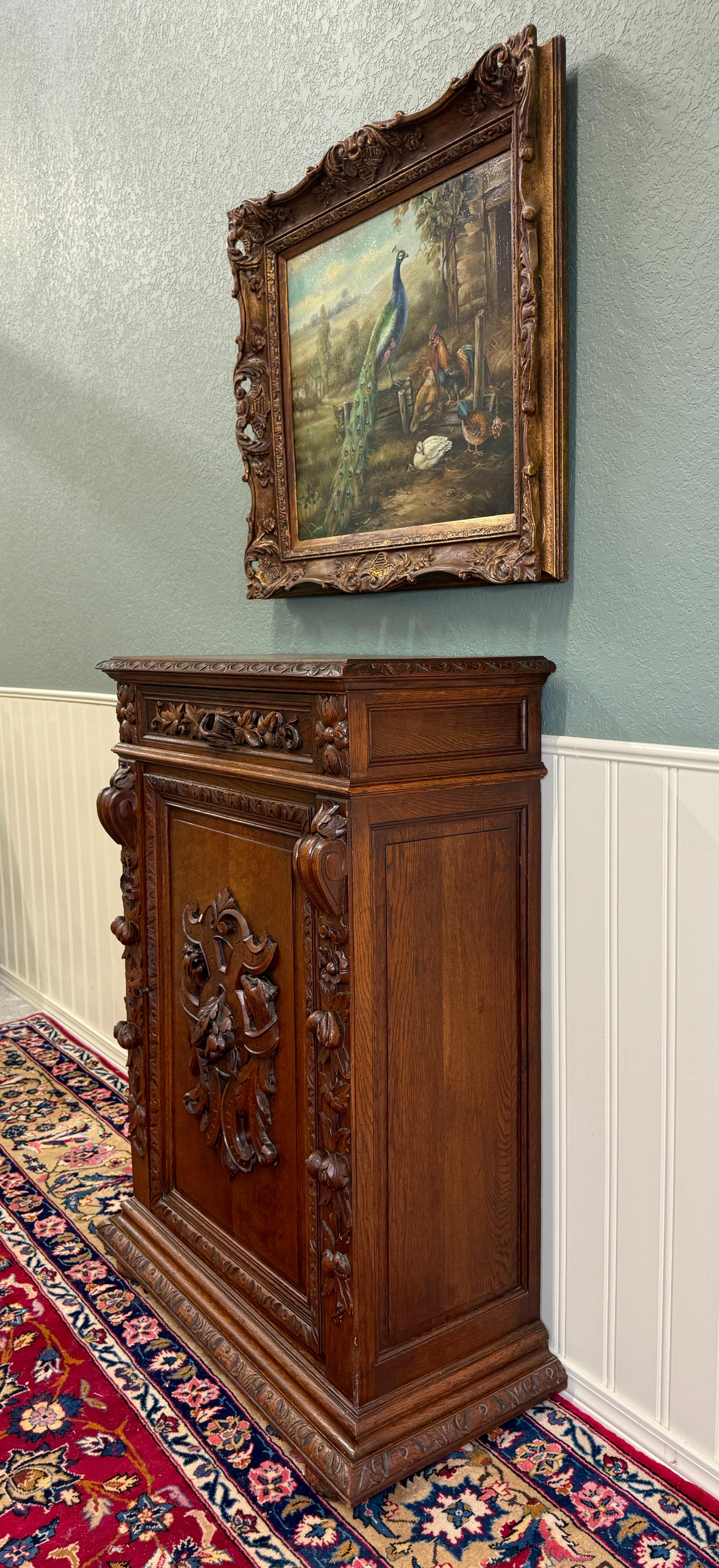 Antique French Jam Cabinet Cupboard Bookcase Storage Drawer Carved Oak 19th C For Sale 1