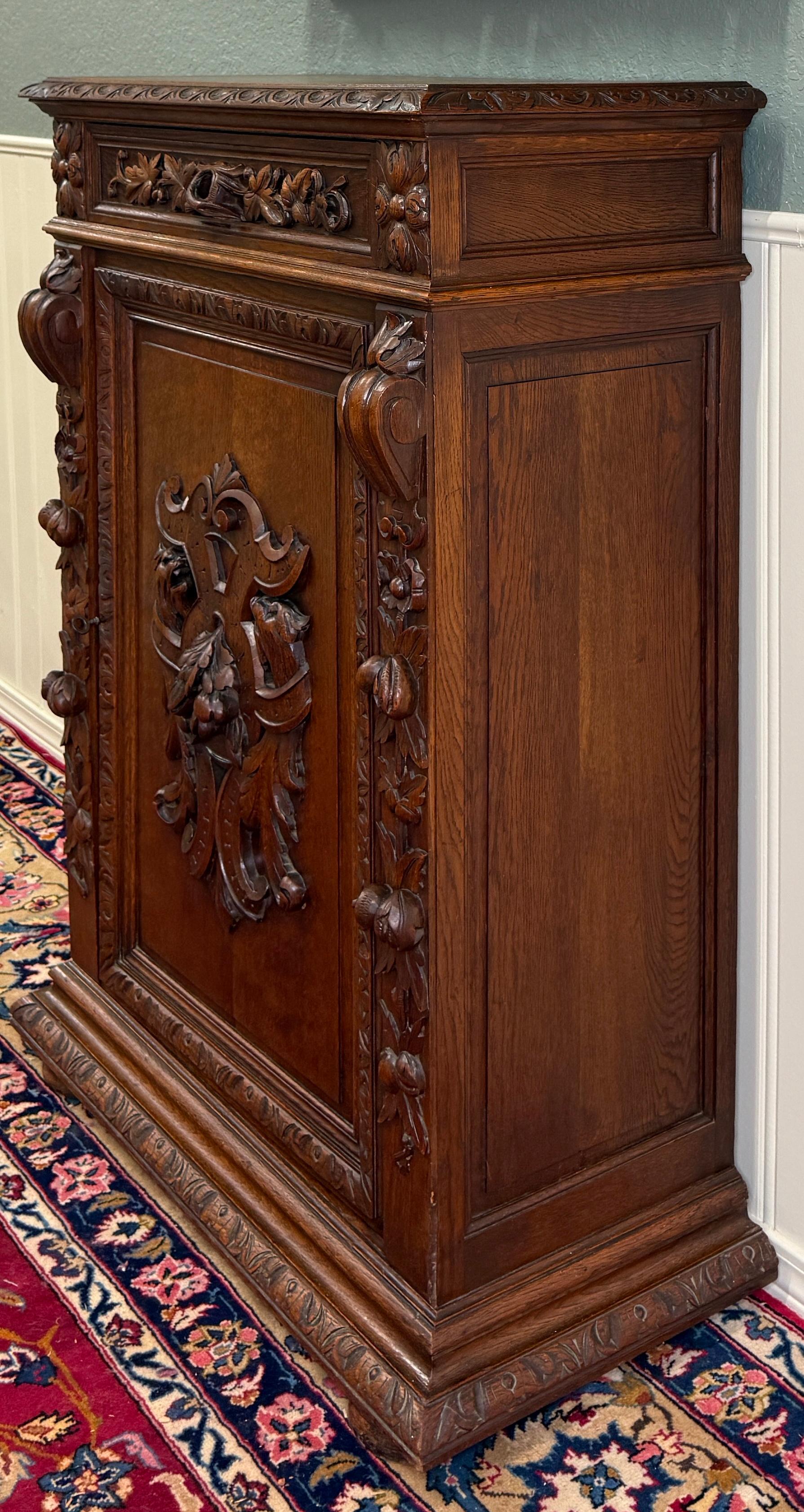 Antique French Jam Cabinet Cupboard Bookcase Storage Drawer Carved Oak 19th C For Sale 2