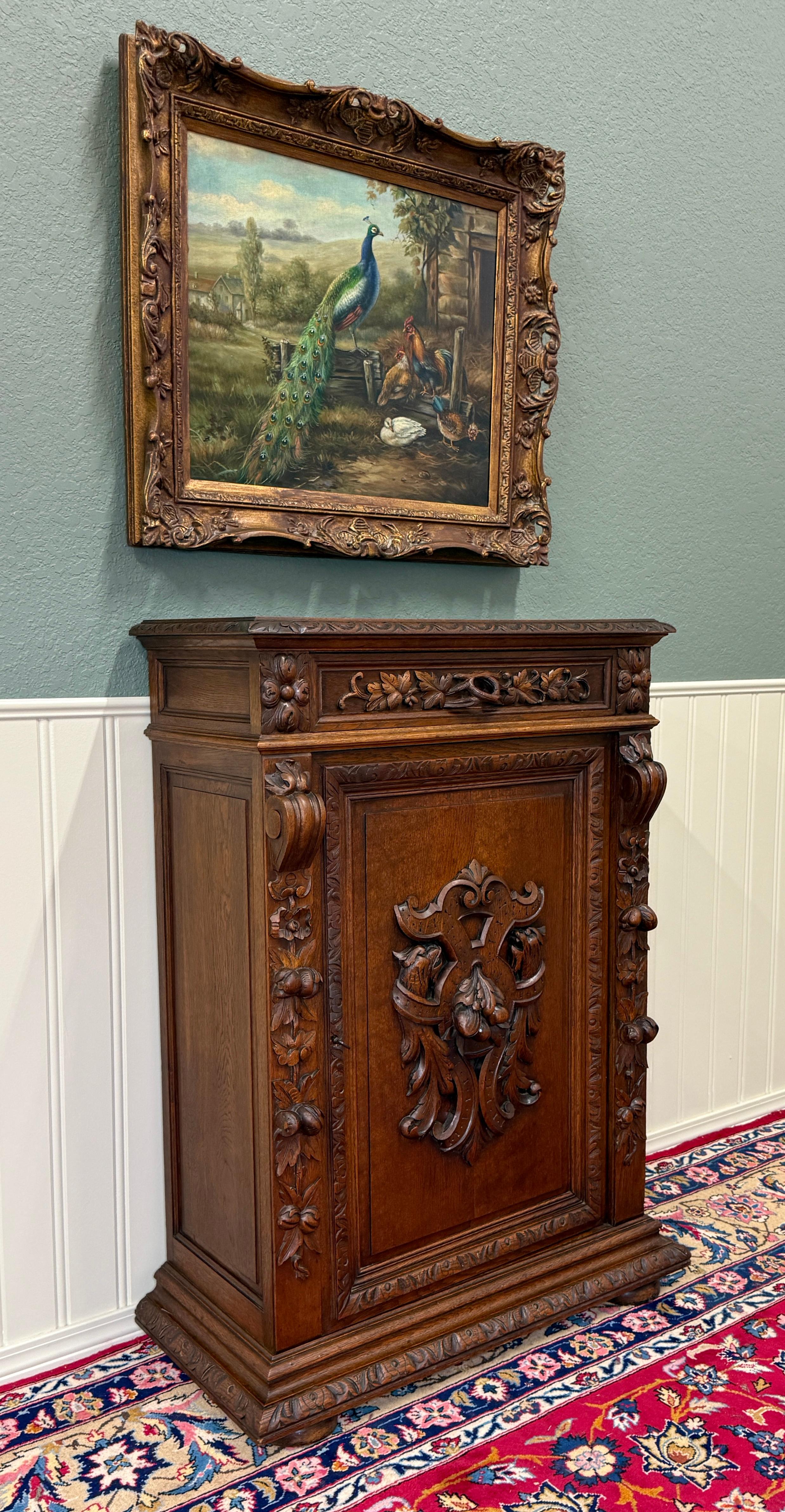 Antique French Jam Cabinet Cupboard Bookcase Storage Drawer Carved Oak 19th C For Sale 3