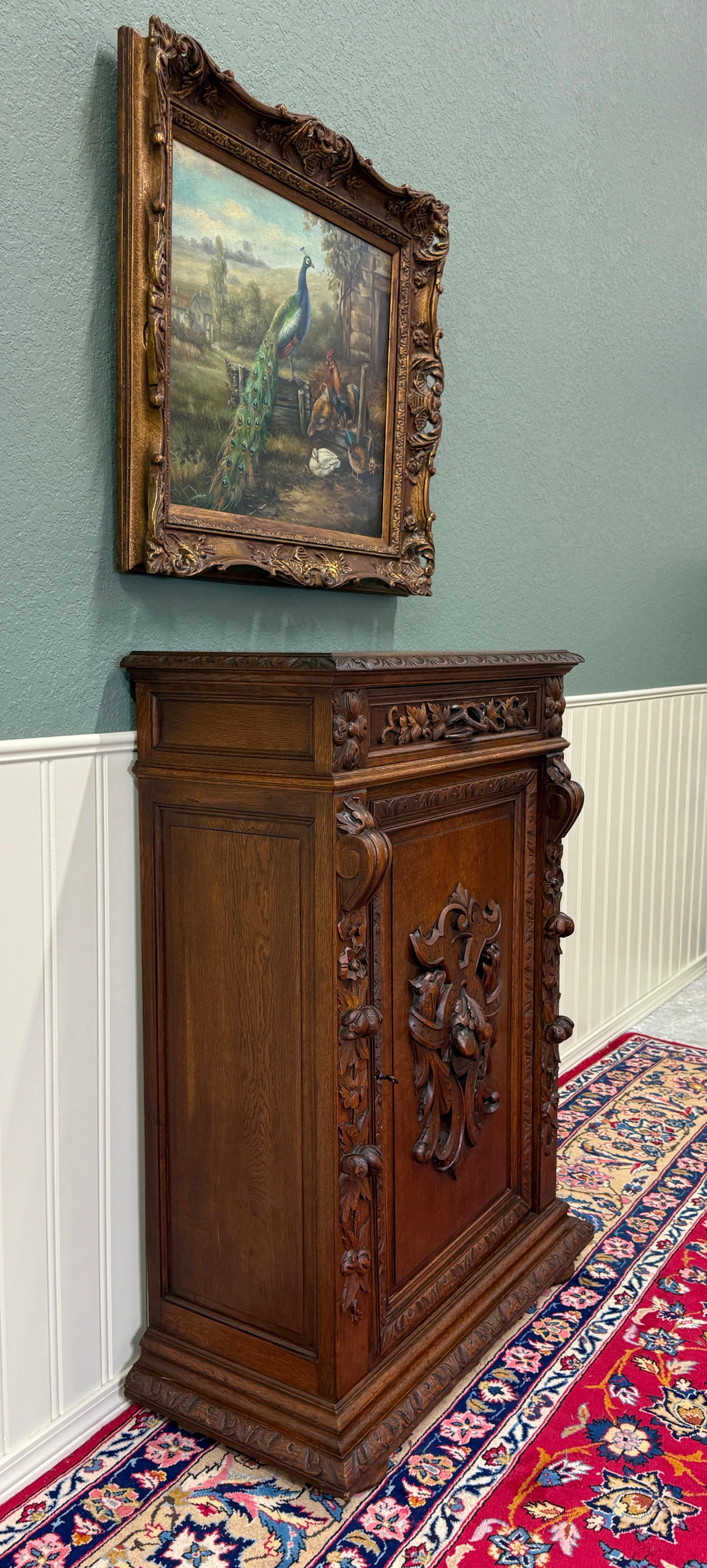 Antique French Jam Cabinet Cupboard Bookcase Storage Drawer Carved Oak 19th C For Sale 4