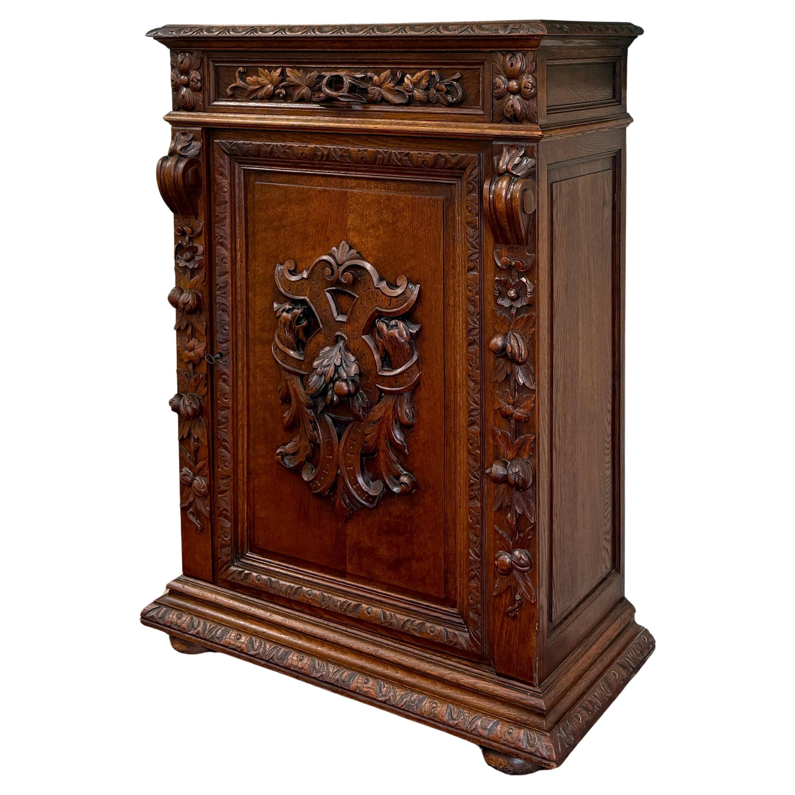Antique French Jam Cabinet Cupboard Bookcase Storage Drawer Carved Oak 19th C
