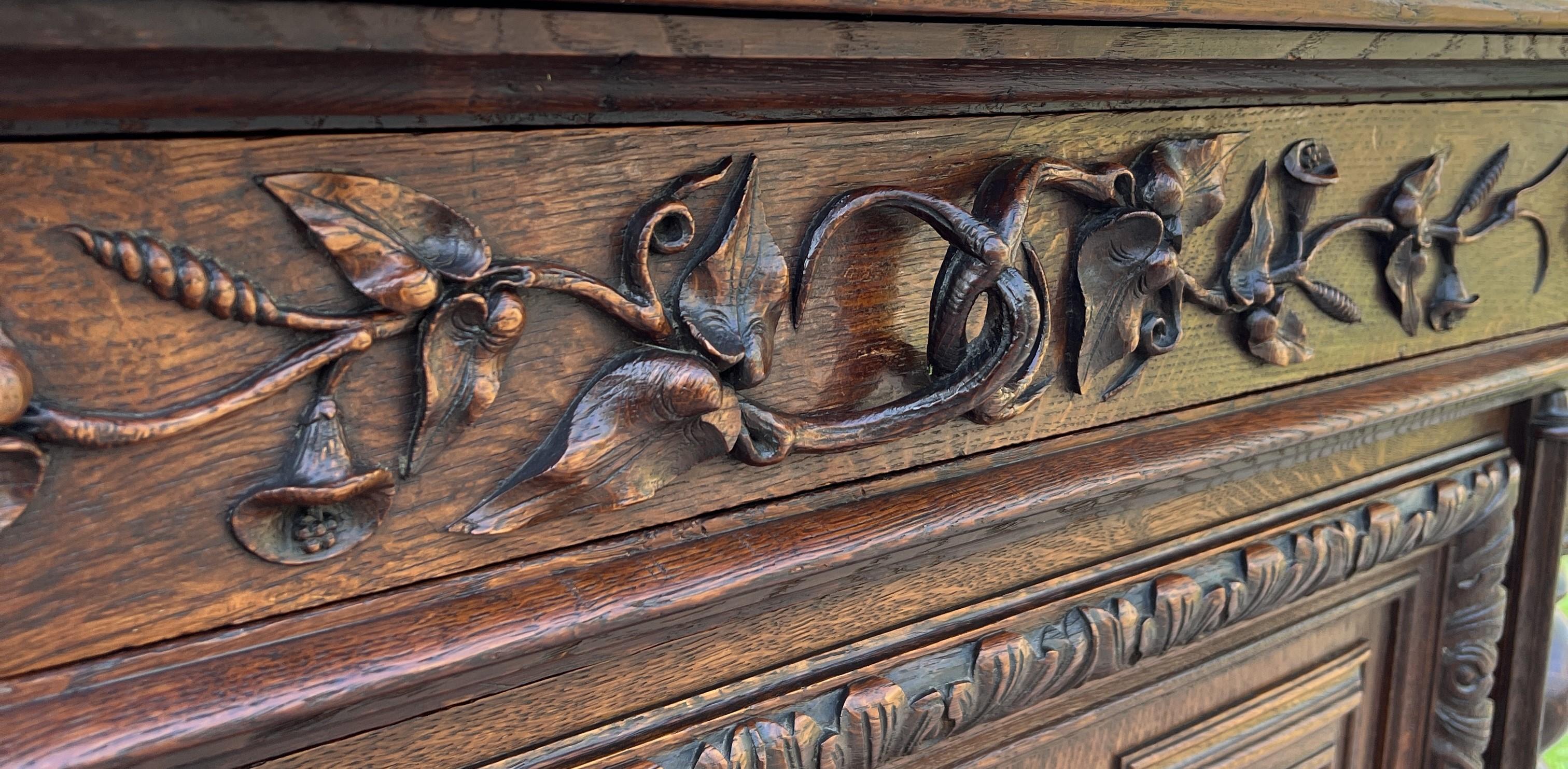 Antique French Jam Cabinet Cupboard Oak Renaissance Revival Barley Twist Lion 5