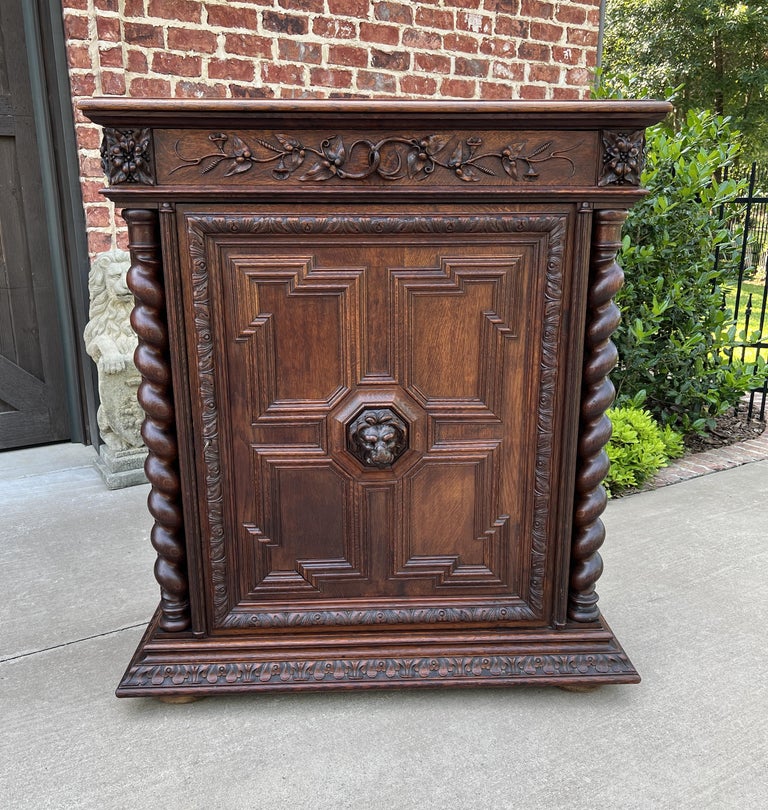 Antique French Jam Cupboard Oak Renaissance Revival Barley Twist Lion For Sale at 1stDibs
