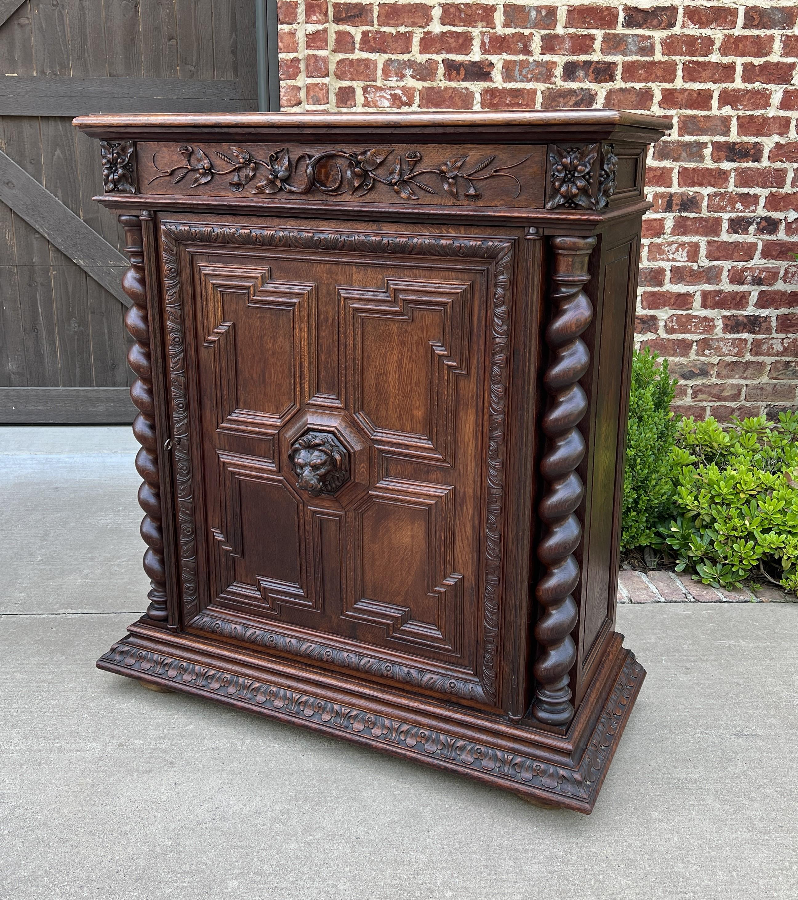 Carved Antique French Jam Cabinet Cupboard Oak Renaissance Revival Barley Twist Lion