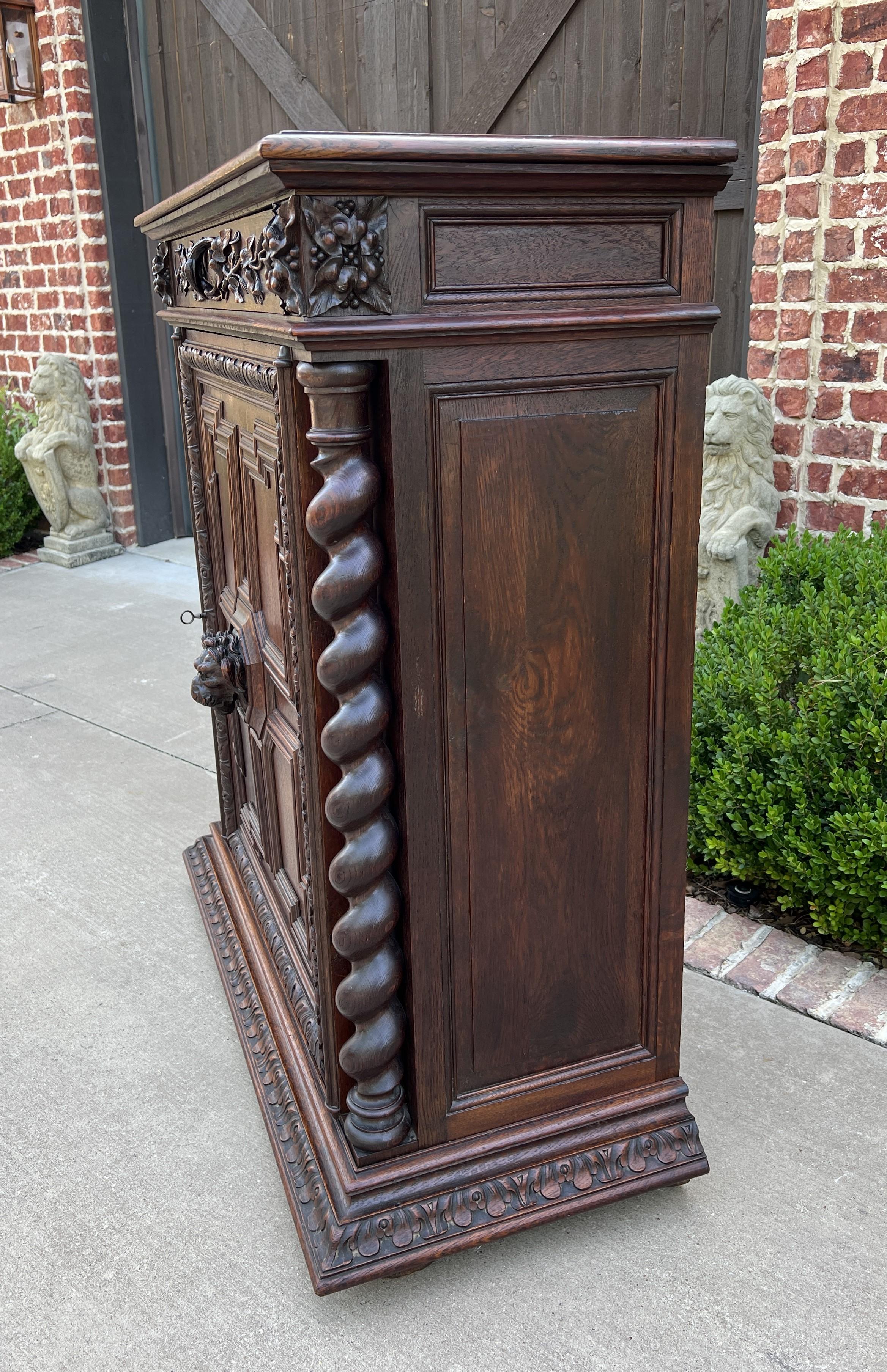 Antique French Jam Cabinet Cupboard Oak Renaissance Revival Barley Twist Lion In Good Condition In Tyler, TX