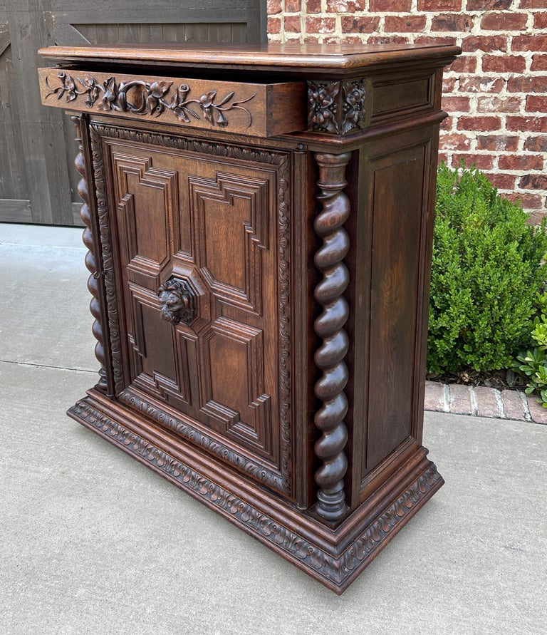Antique French Jam Cupboard Oak Renaissance Revival Barley Twist Lion For Sale at 1stDibs