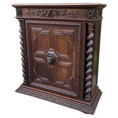 Antique French Jam Cabinet Cupboard Oak Renaissance Revival Barley Twist Lion