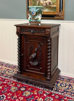 Antique French Jam Cabinet Cupboard Pedestal Barley Twist Drawer Oak Pheasant