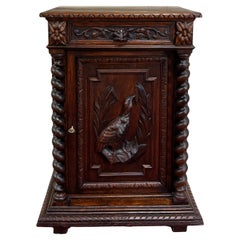 Antique French Jam Cabinet Cupboard Pedestal Barley Twist Drawer Oak Pheasant