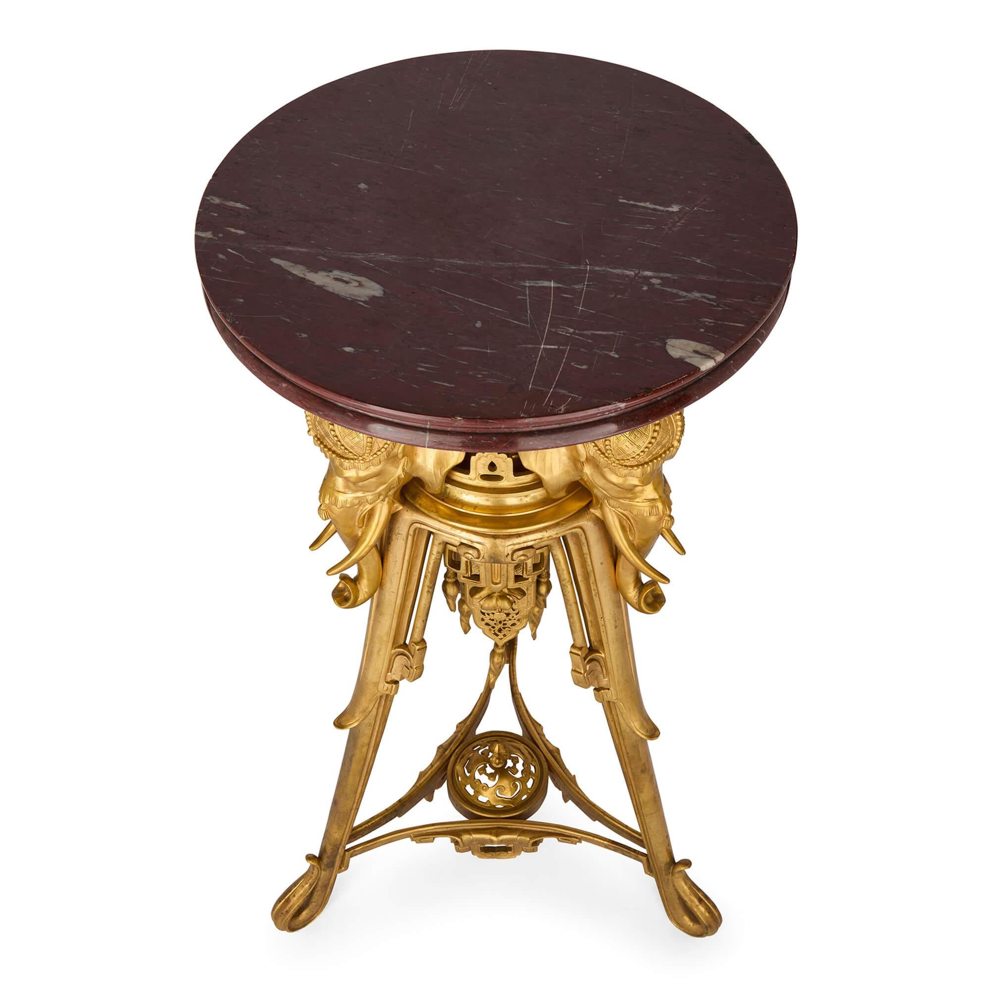 Carved Antique French Japonisme Gold Ormolu Gilt Bronze Marble Pedestal Maison Marnyhac For Sale