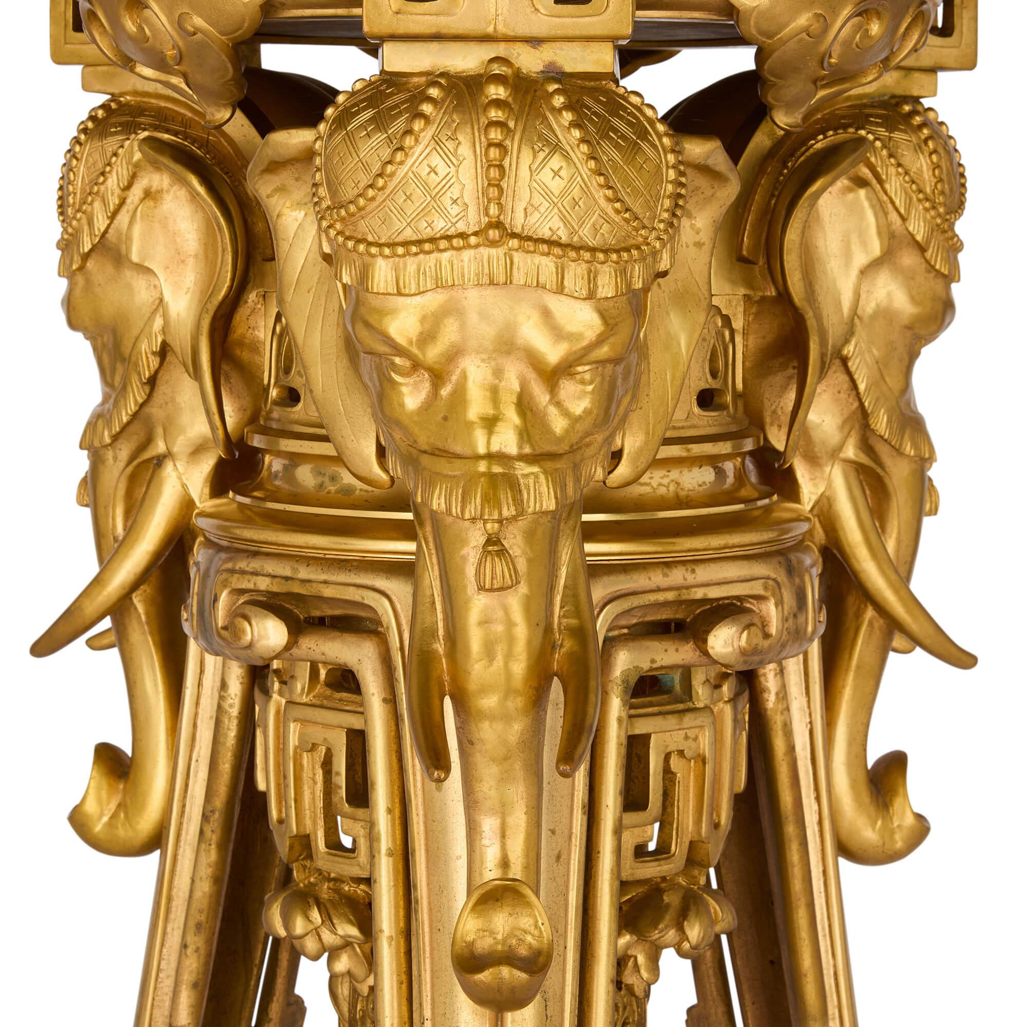 19th Century Antique French Japonisme Gold Ormolu Gilt Bronze Marble Pedestal Maison Marnyhac For Sale