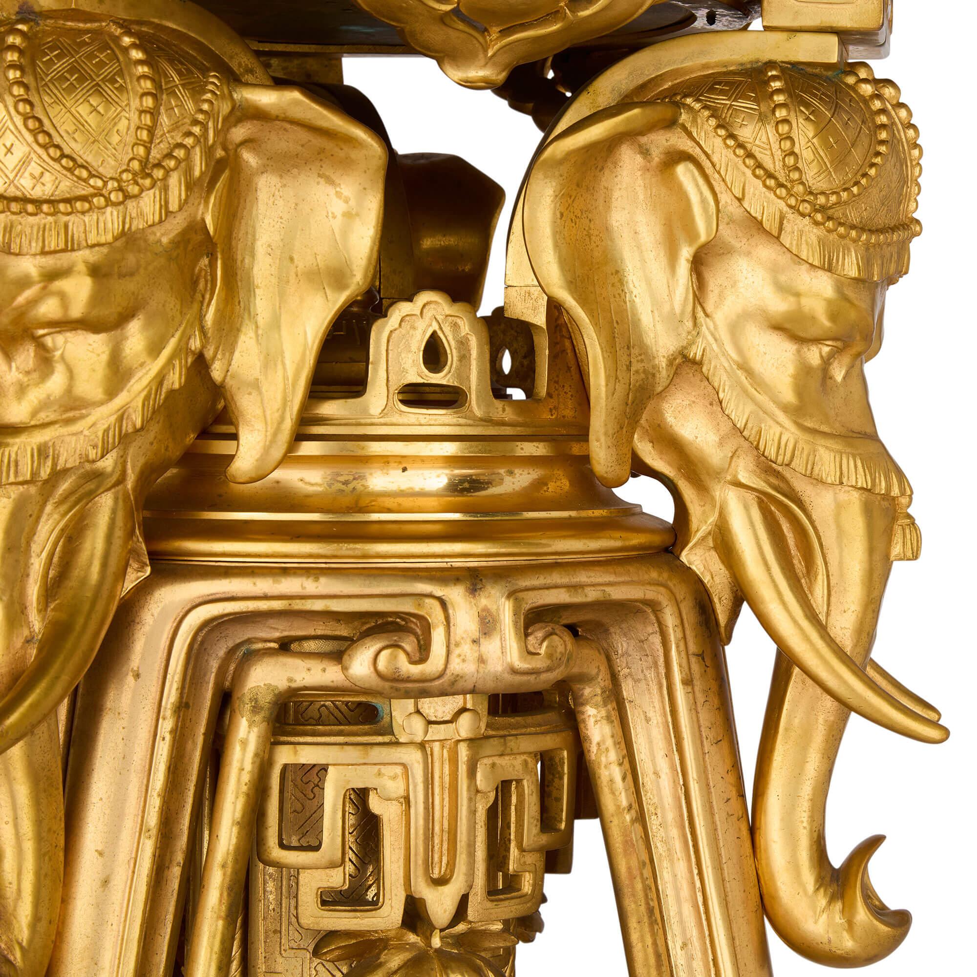 Antique French Japonisme Gold Ormolu Gilt Bronze Marble Pedestal Maison Marnyhac For Sale 1