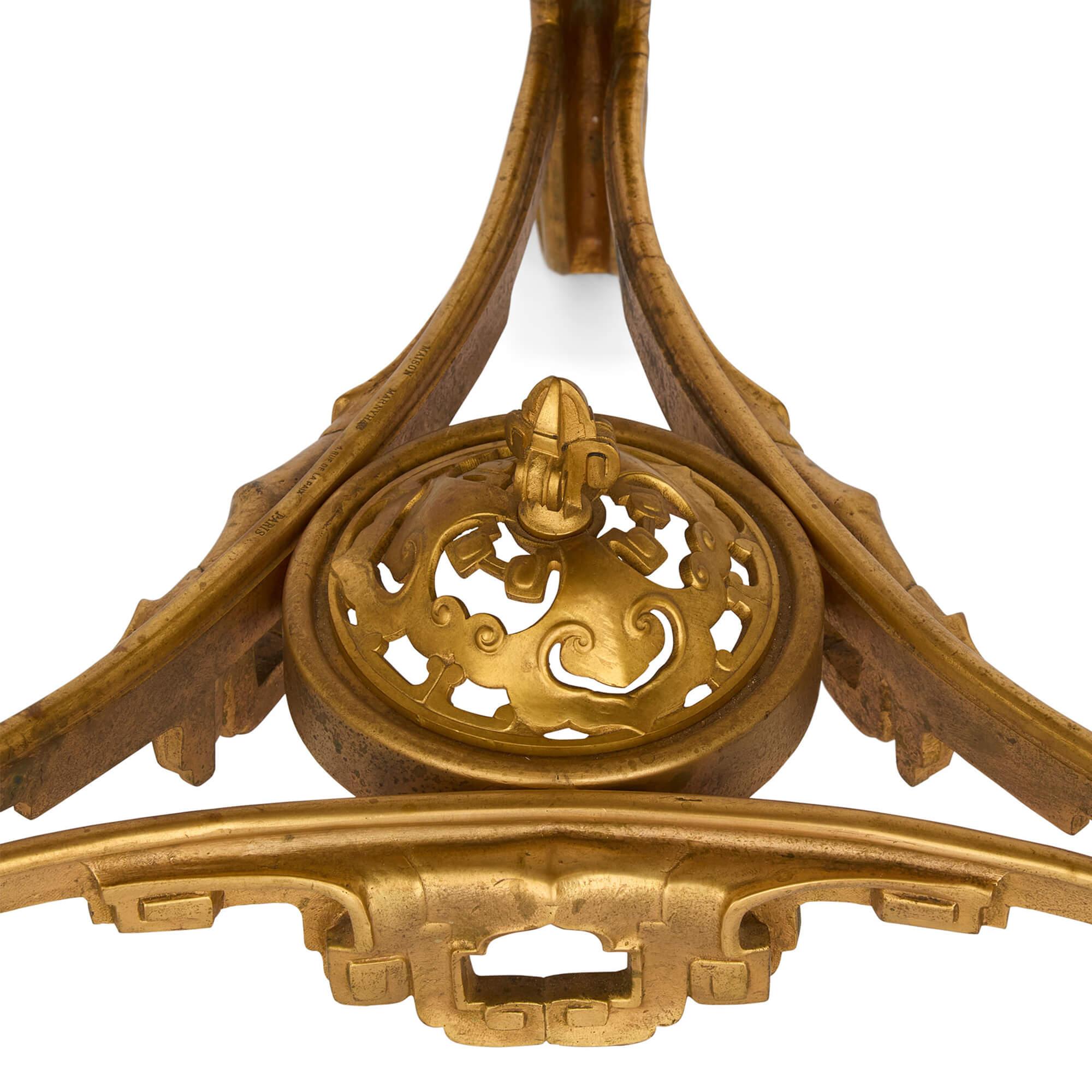 Antique French Japonisme Gold Ormolu Gilt Bronze Marble Pedestal Maison Marnyhac For Sale 2