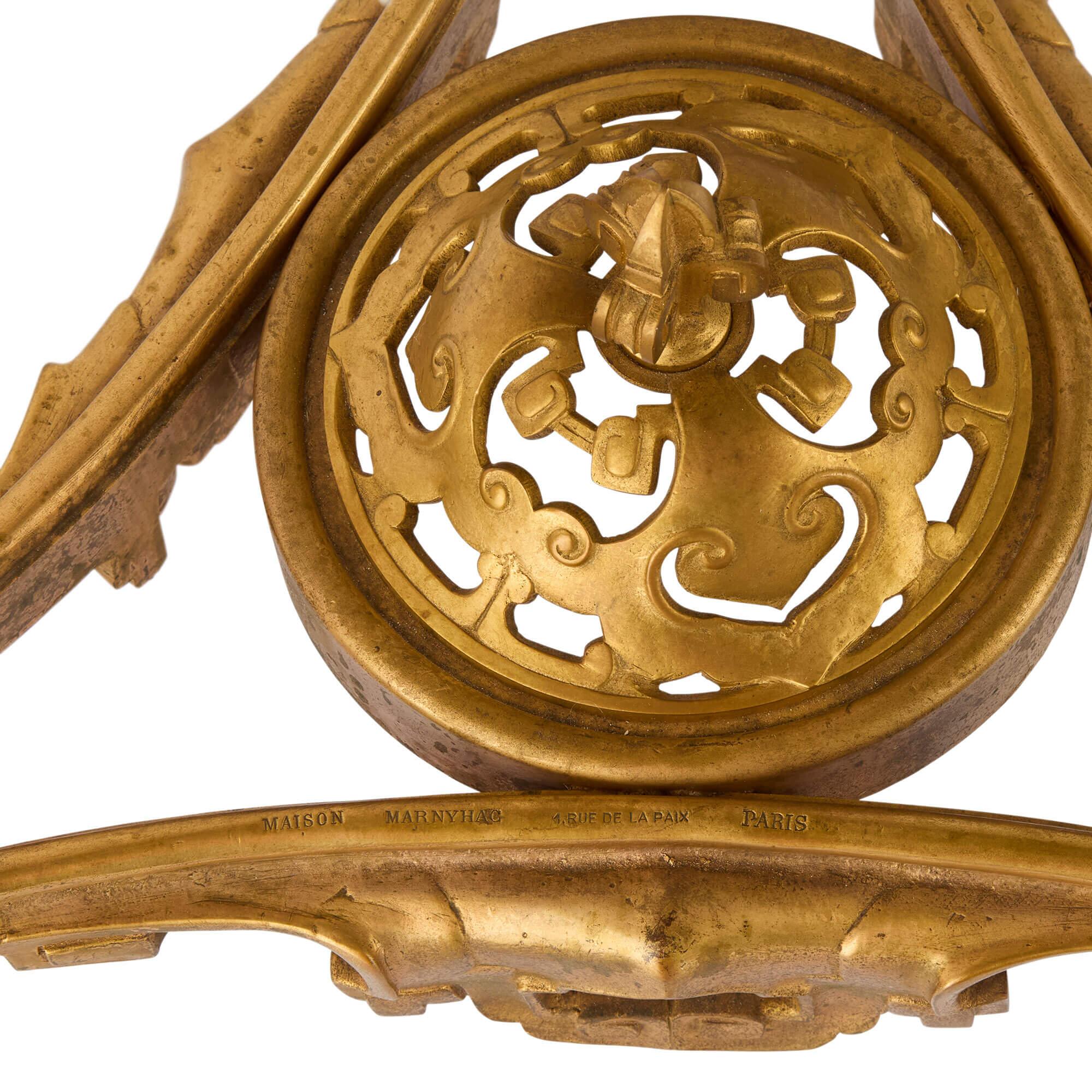 Antique French Japonisme Gold Ormolu Gilt Bronze Marble Pedestal Maison Marnyhac For Sale 3