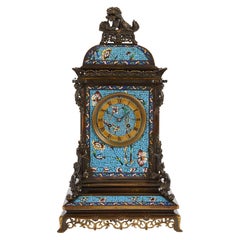Antique French Japonisme Mantel Clock with Floral Champlevé Enamel