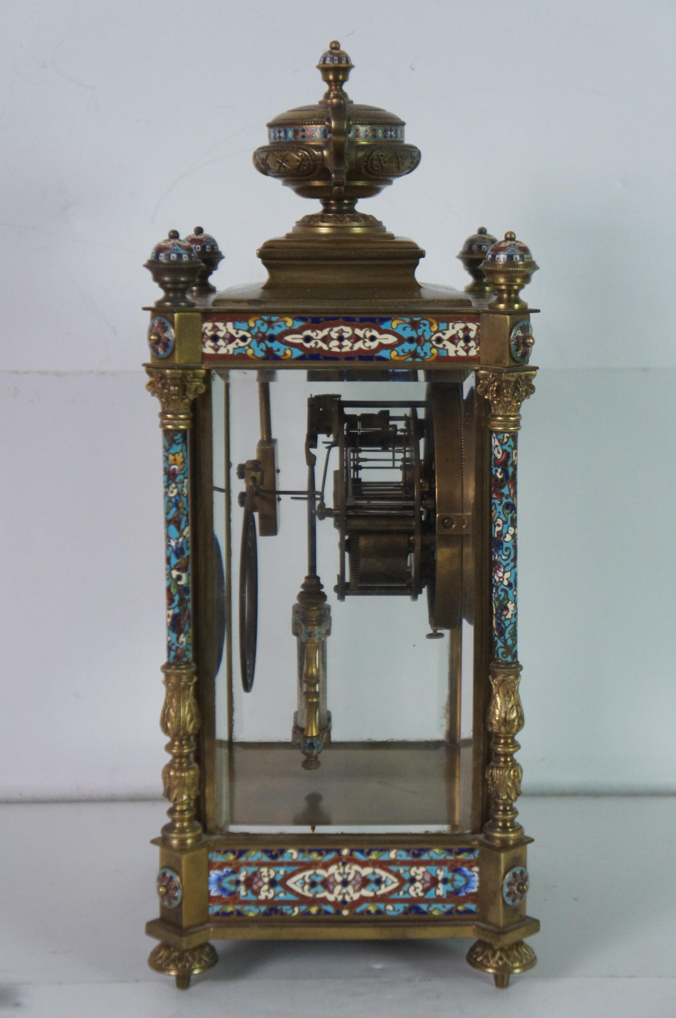 Pendule de chemine franaise d'antiquits en laiton maill cloisonn champlev Japy Frres Bon état - En vente à Dayton, OH