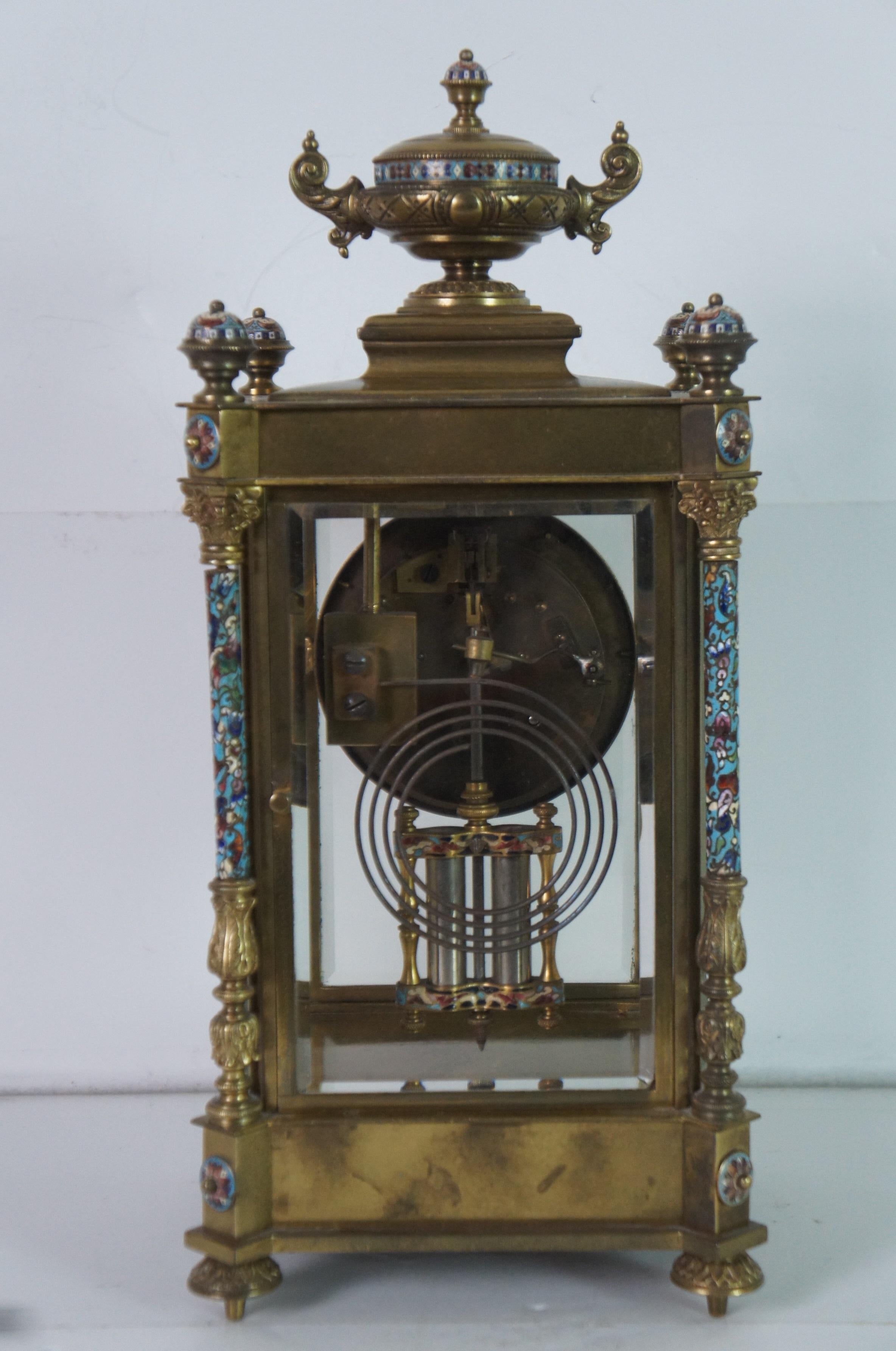 XIXe siècle Pendule de chemine franaise d'antiquits en laiton maill cloisonn champlev Japy Frres en vente
