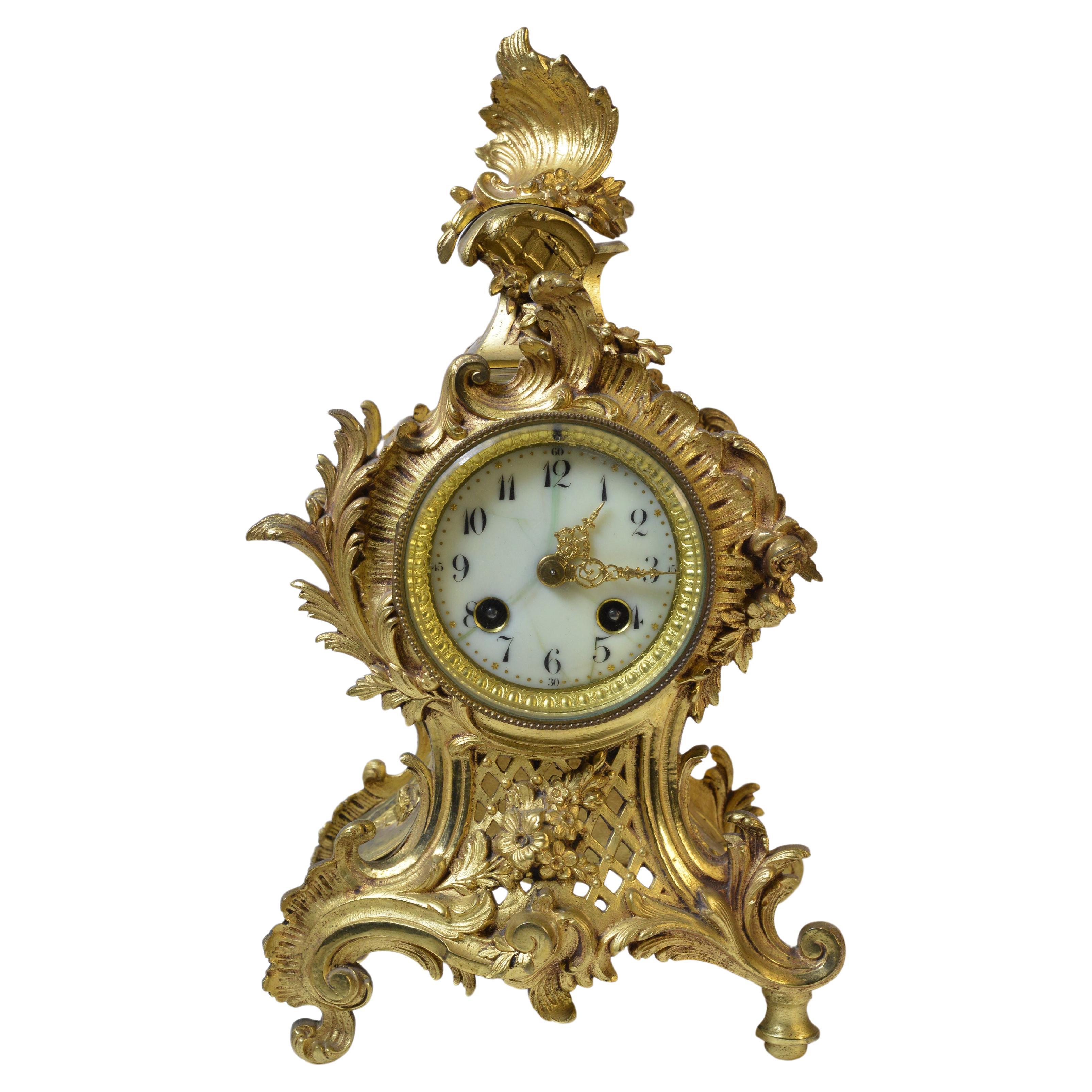 Horloge rococo française ancienne Japy Frères en bronze doré 19ème siècle