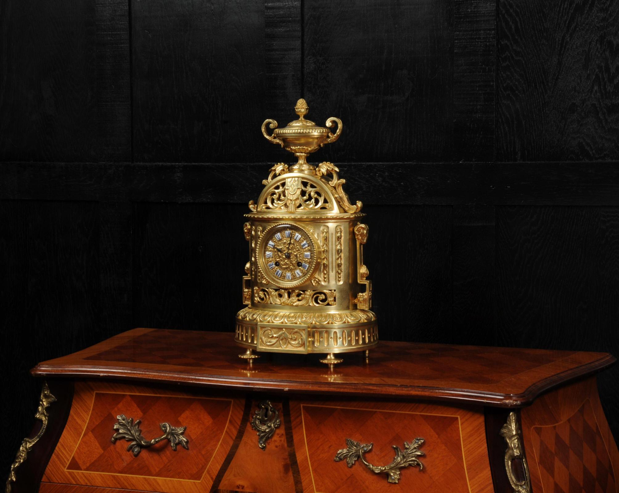 Antique French Japy Freres Louis XVI Gilt Bronze Clock In Good Condition In Belper, Derbyshire