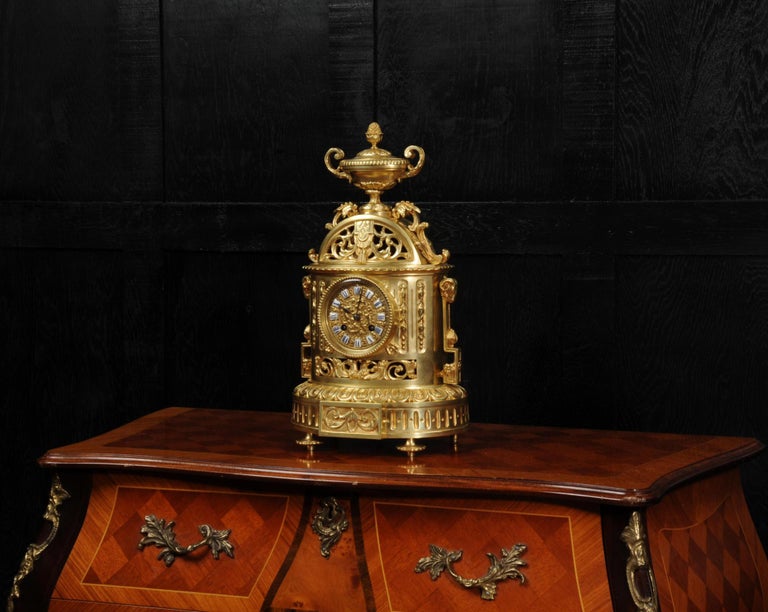 19th Century Antique French Japy Freres Louis XVI Gilt Bronze Clock For Sale