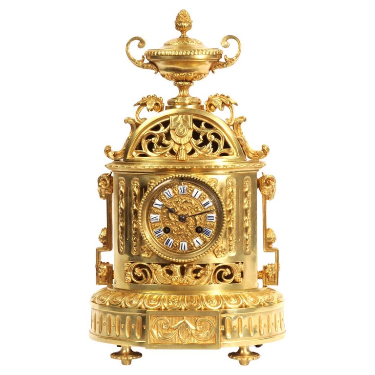 Antique French Japy Freres Louis XVI Gilt Bronze Clock For Sale