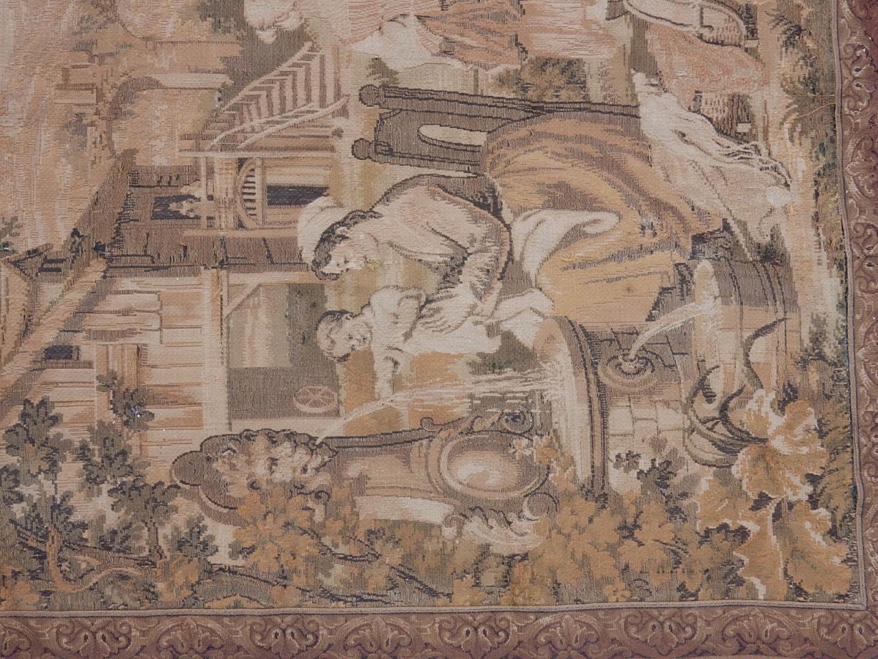 Machine-Made Antique French Jaquar Aubusson Style Tapestry