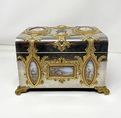 Antique French Jewel Box with Ormolu Mounts & Jeweled Enamel Plaques, Circa 1890