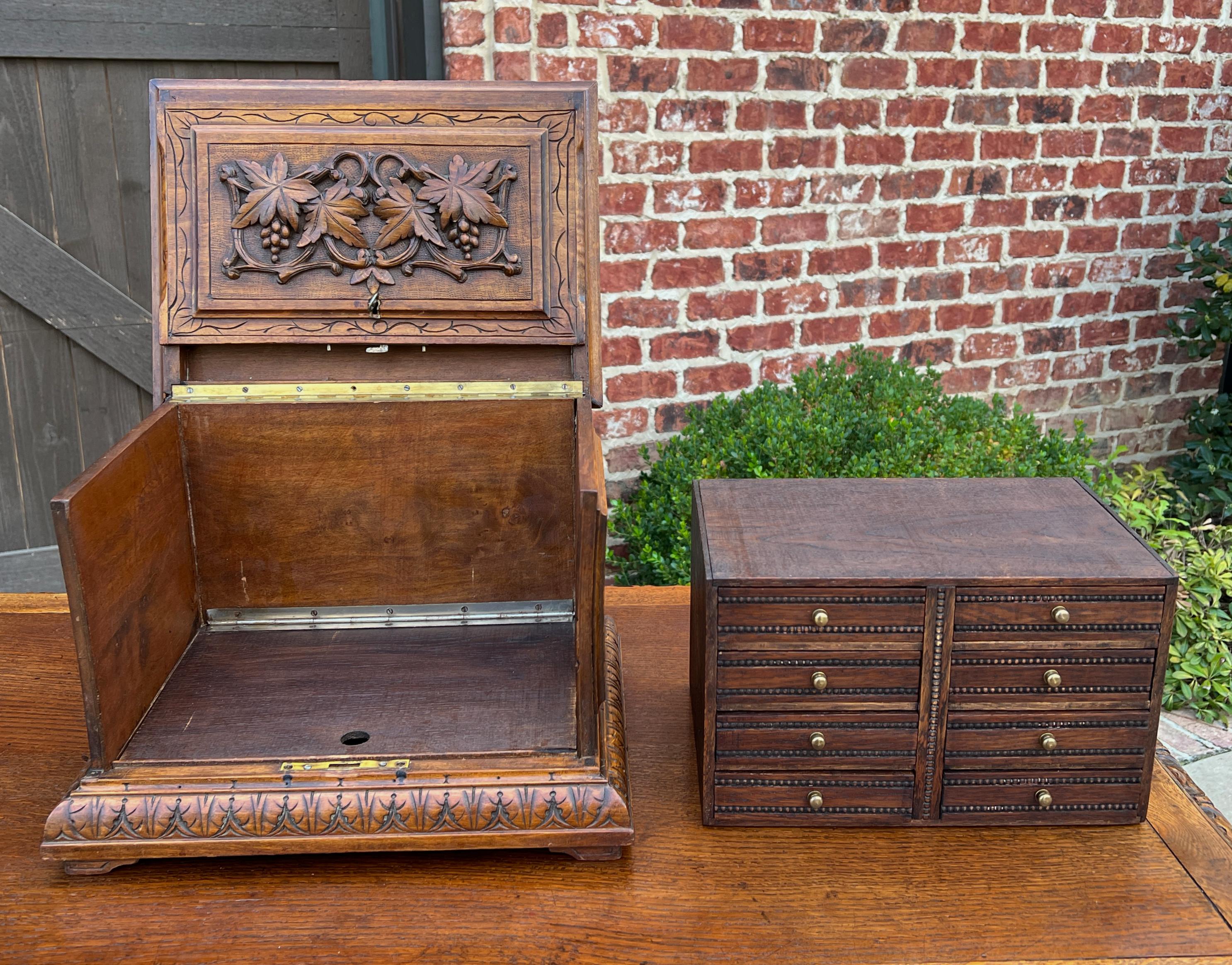 Antique French Jewelry Accessory Box Black Forest Walnut 8 Interior Drawers 19C 7
