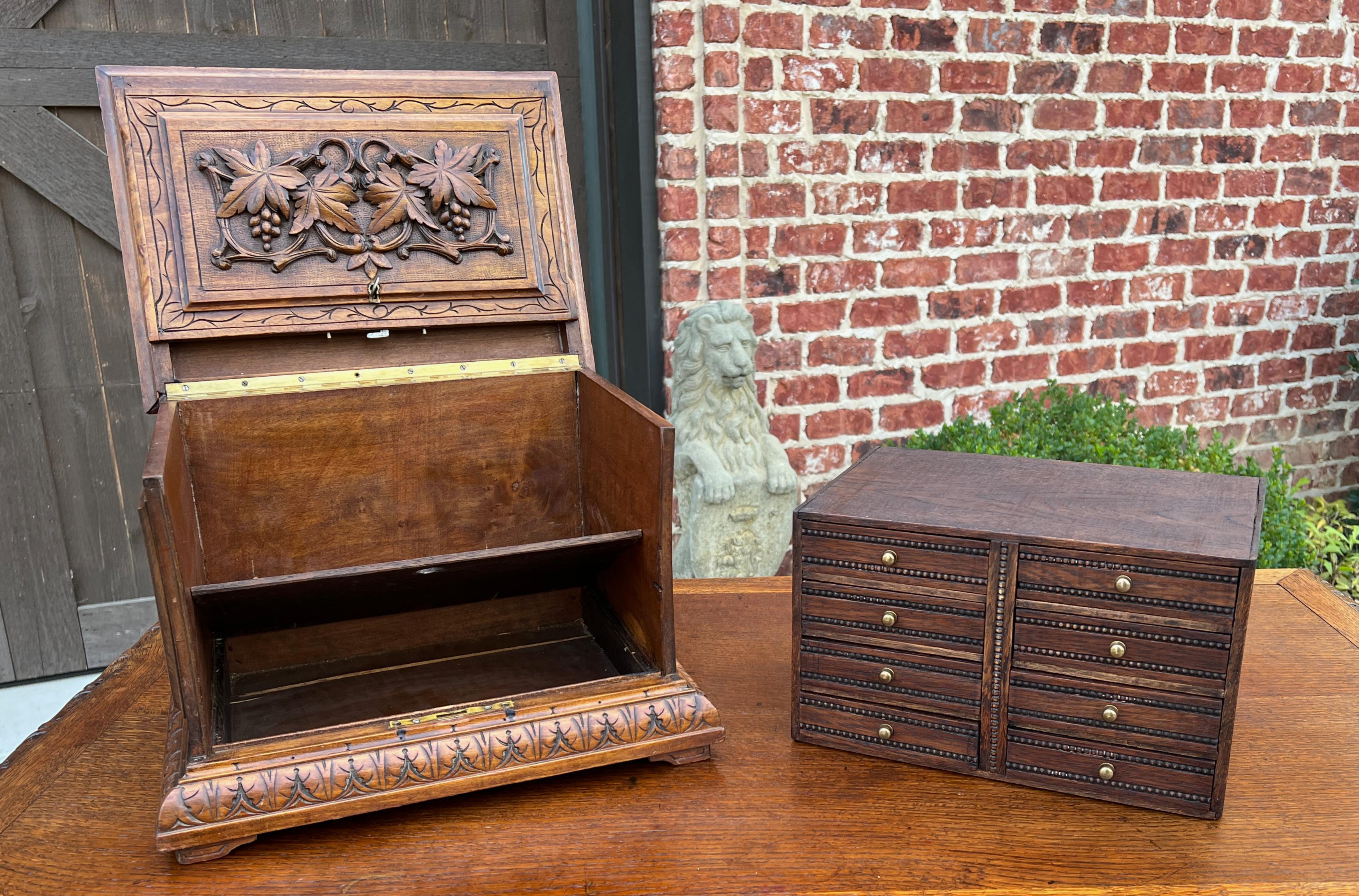 Antique French Jewelry Accessory Box Black Forest Walnut 8 Interior Drawers 19C 9