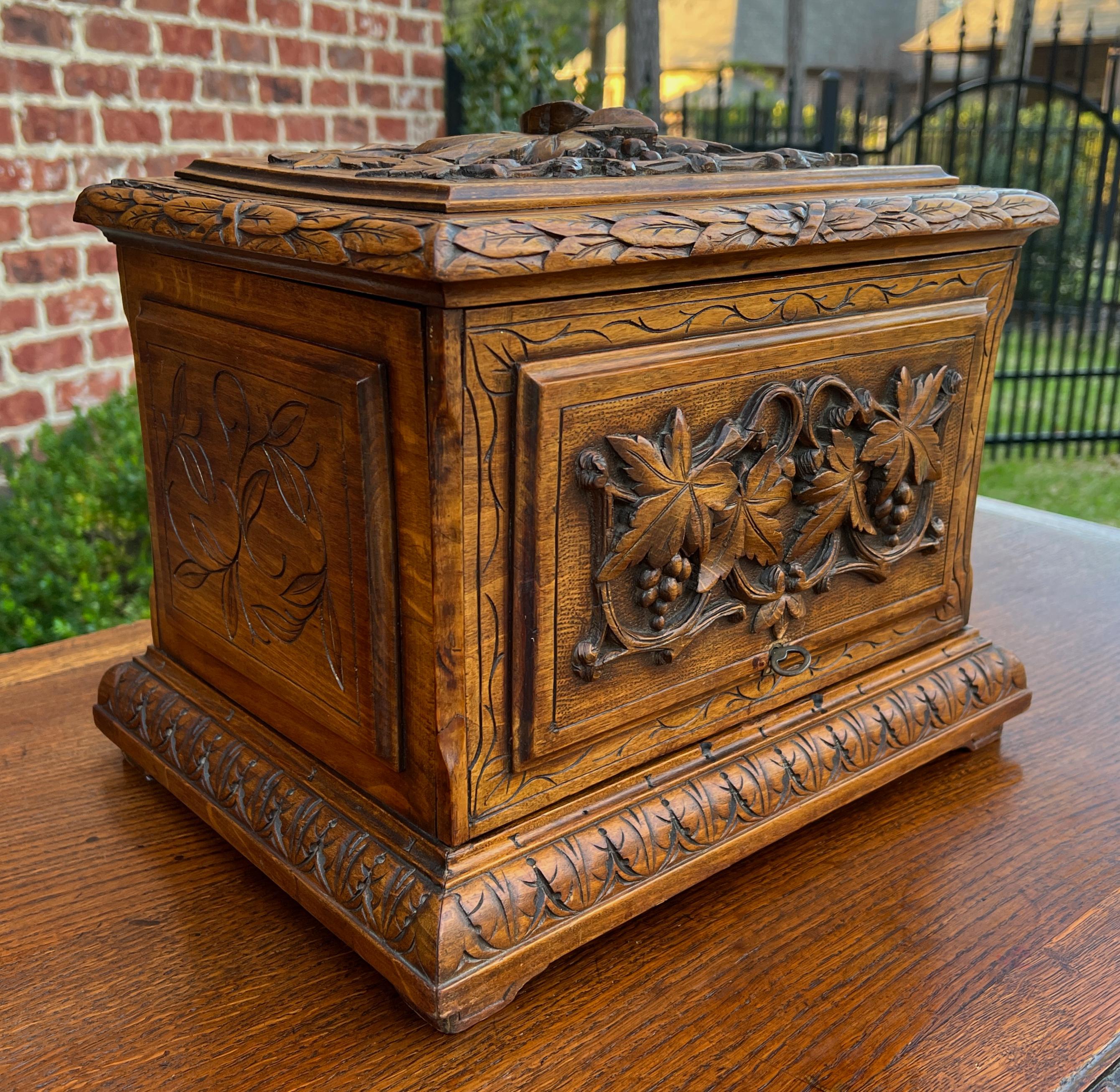 Carved Antique French Jewelry Accessory Box Black Forest Walnut 8 Interior Drawers 19C