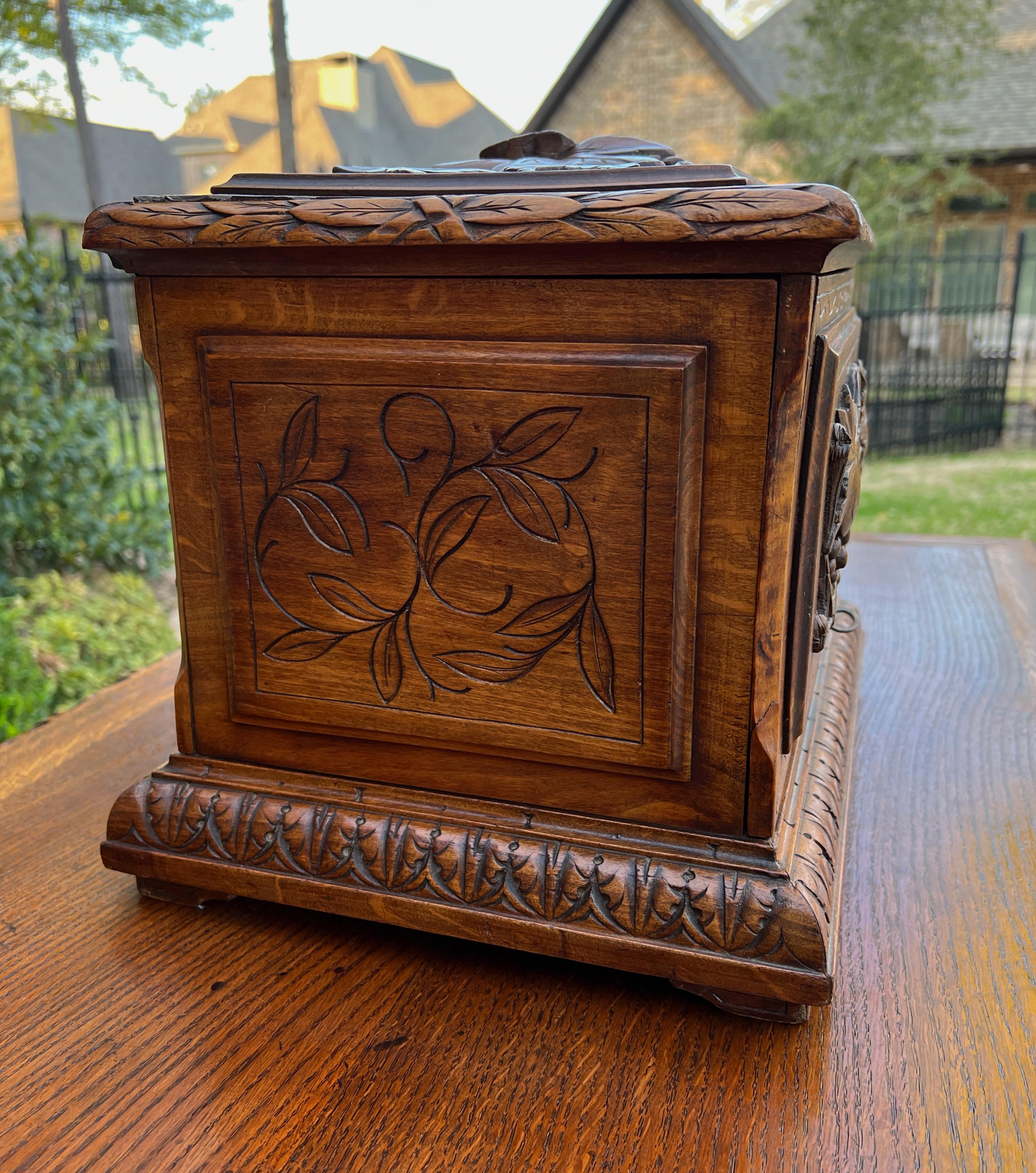 Antique French Jewelry Accessory Box Black Forest Walnut 8 Interior Drawers 19C In Good Condition In Tyler, TX