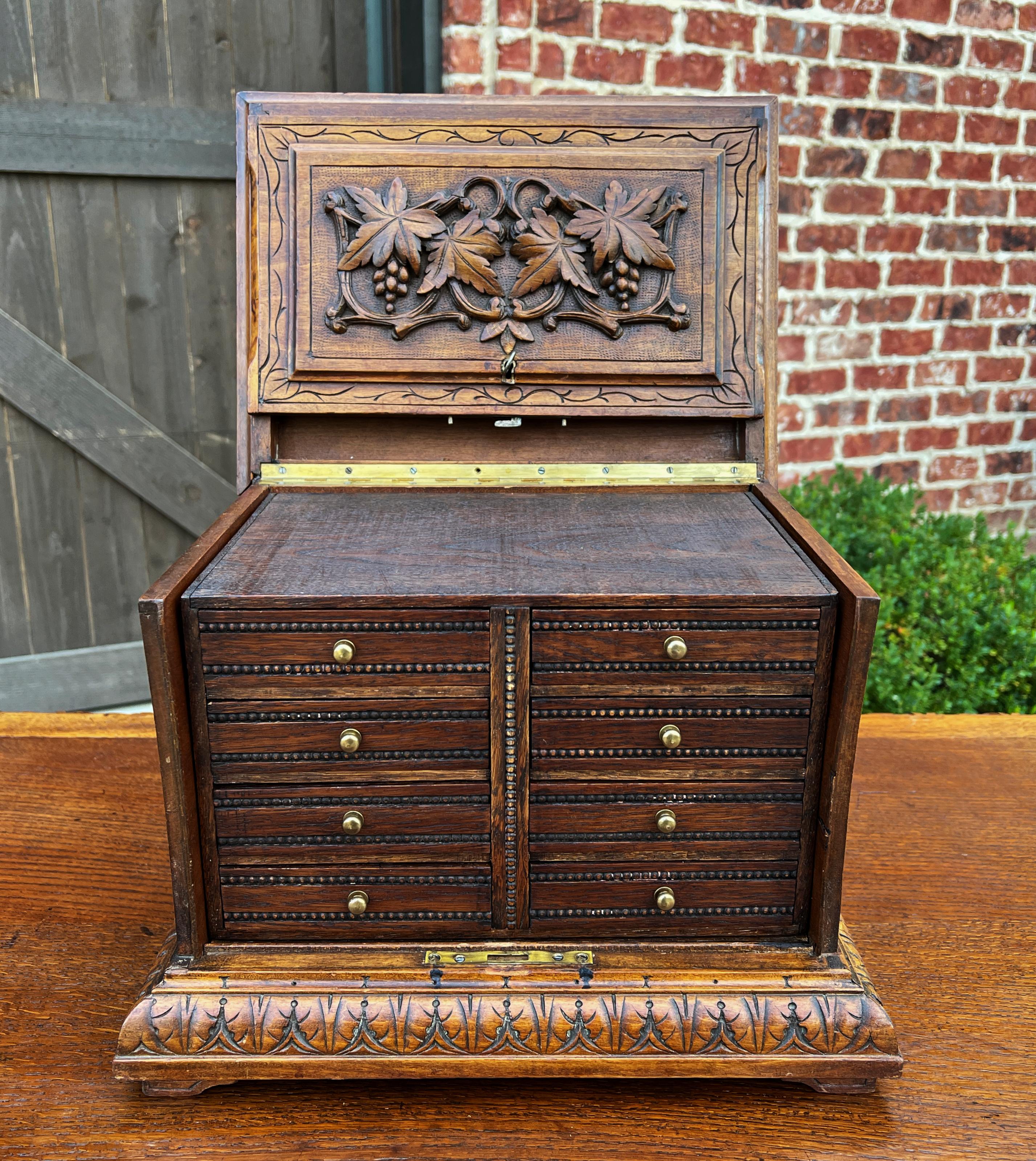 Antique French Jewelry Accessory Box Black Forest Walnut 8 Interior Drawers 19C 4