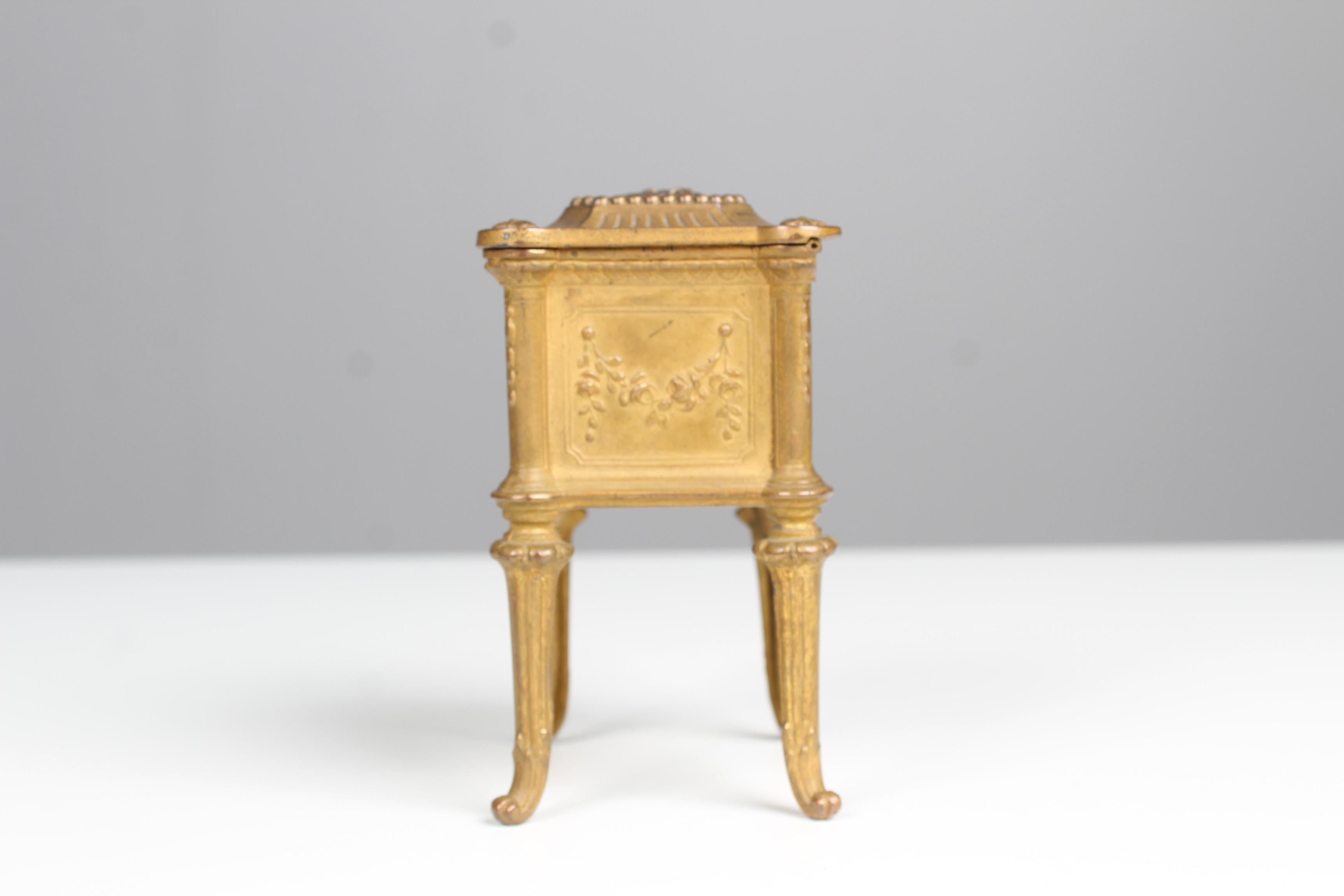 19th Century Antique French Jewelry Box, Around 1900, Bronze Dorée