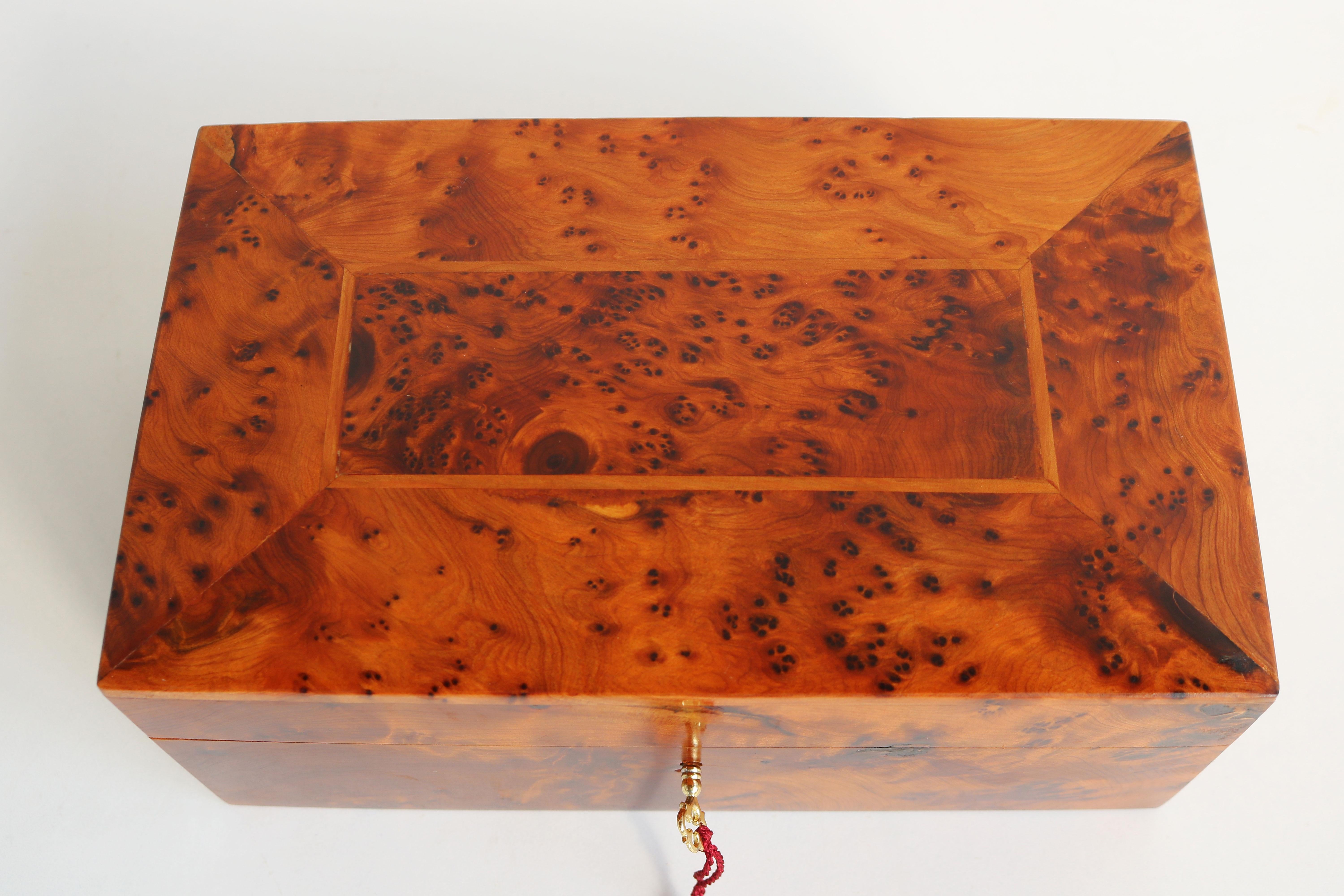Carved Antique French Jewelry Box Napoleon III 19th Century Thuya & Burl Wood Inlaid For Sale