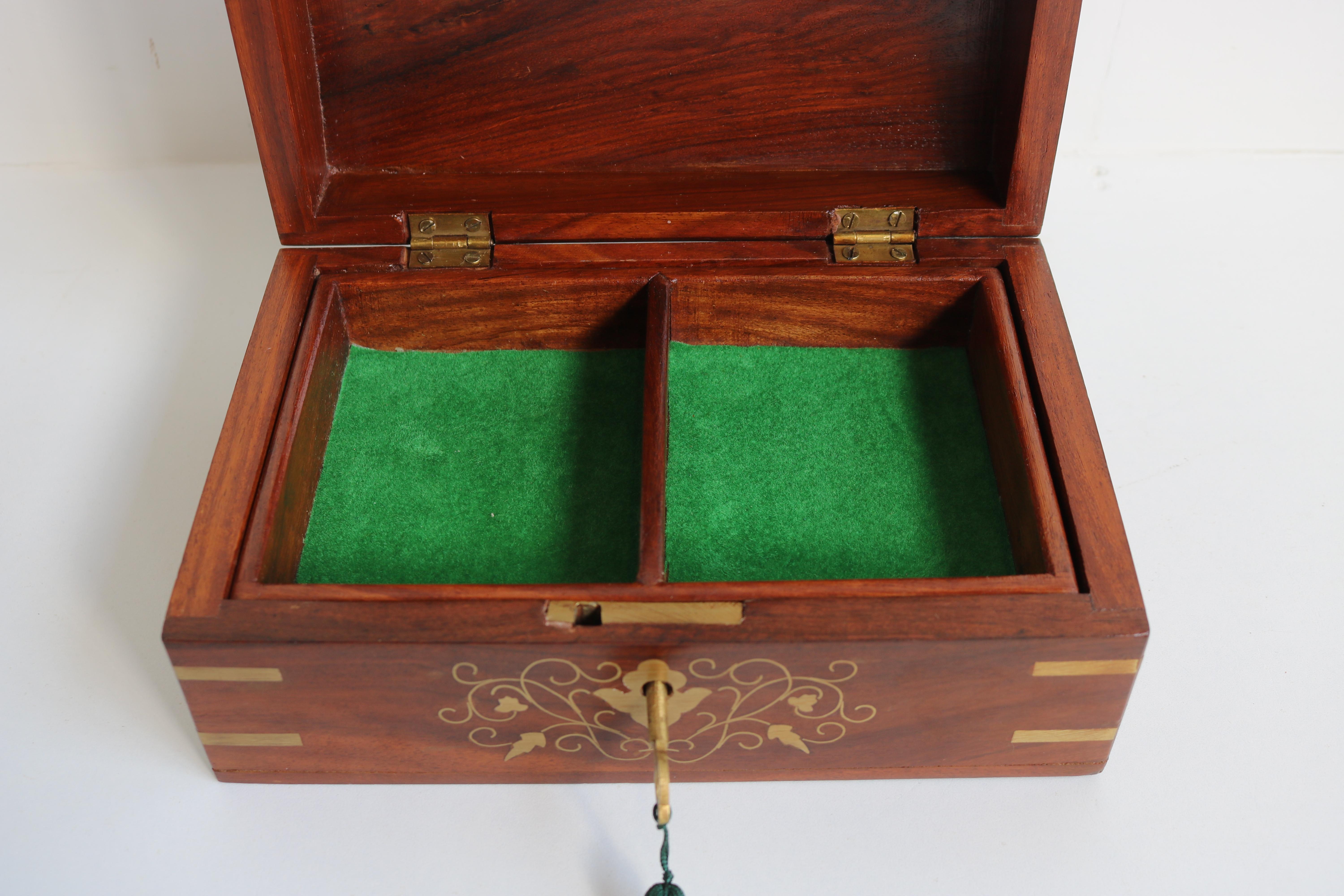 Early 20th Century Antique French Jewelry Box with Inlaid Brass 1900 Arts & Crafts Period For Sale