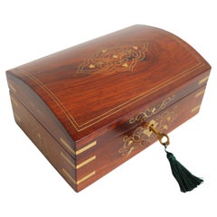 Retro French Jewelry Box with Inlaid Brass 1900 Arts & Crafts Period