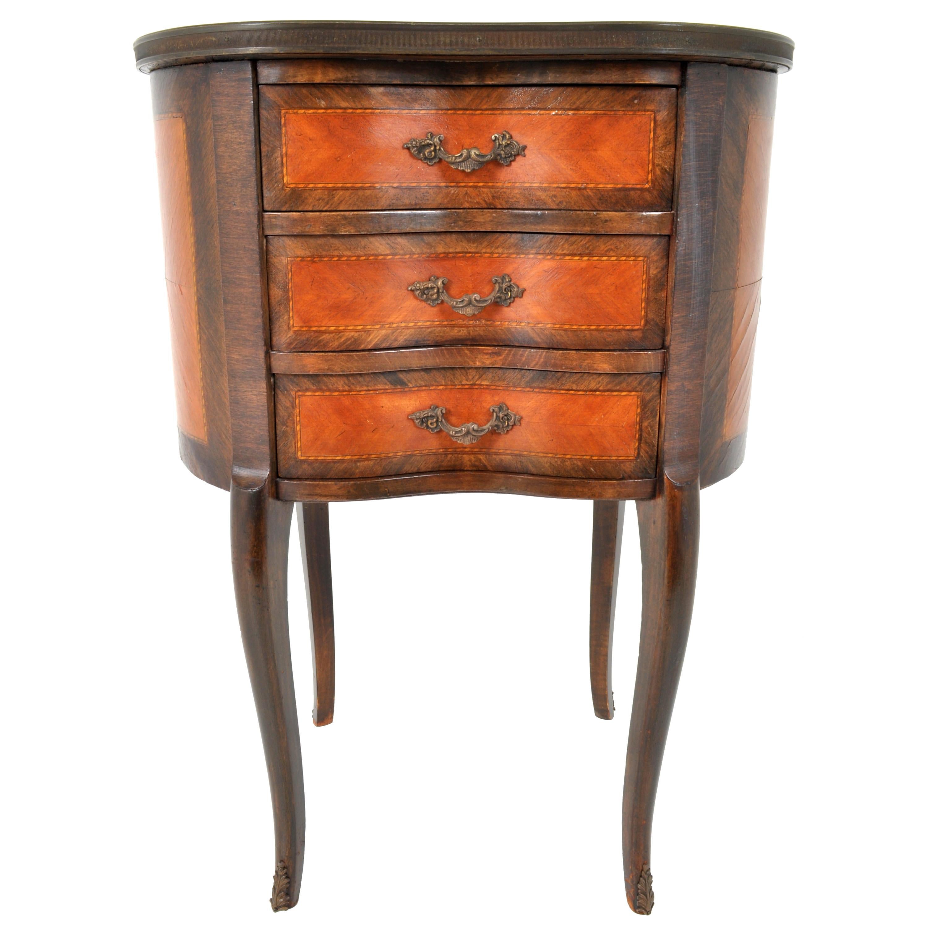 Antique French Kidney Shaped Inlaid Side Table Cabinet Chest Sevres Plaque, 1890 In Good Condition For Sale In Portland, OR
