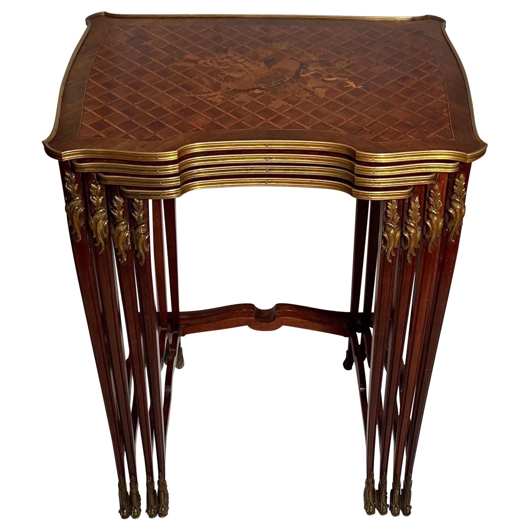 Antique French Kingswood and Satinwood Marquetry Nest of Tables, circa 1870