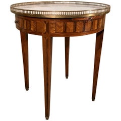 Antique French Kingwood and Marble Bouillotte Table with Brass Gallery Top Antique French Kingwood and Marble Bouillotte Table with Brass Gallery Top