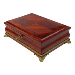 Antique French Kingwood Bird's-Eye Maple Jewelry Casket Box Tahan Paris