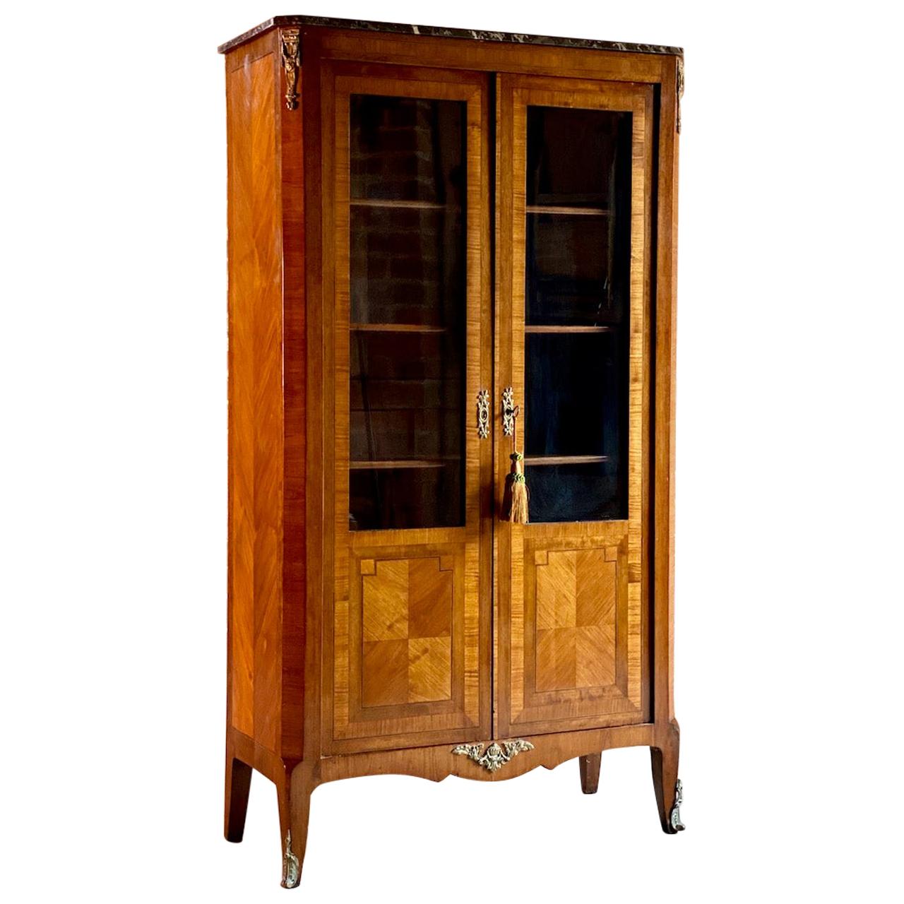 Antique French Kingwood Bookcase Vitrine, circa 1870