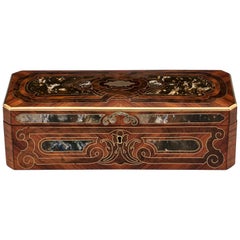 Antique French Kingwood Brass Marble Glove Box, 19th Century