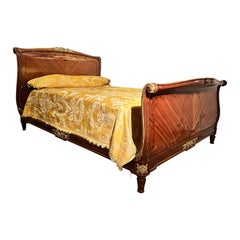 Antique French Kingwood Bronze D'ore Queen Size Bed Signed "Paul Sormani"