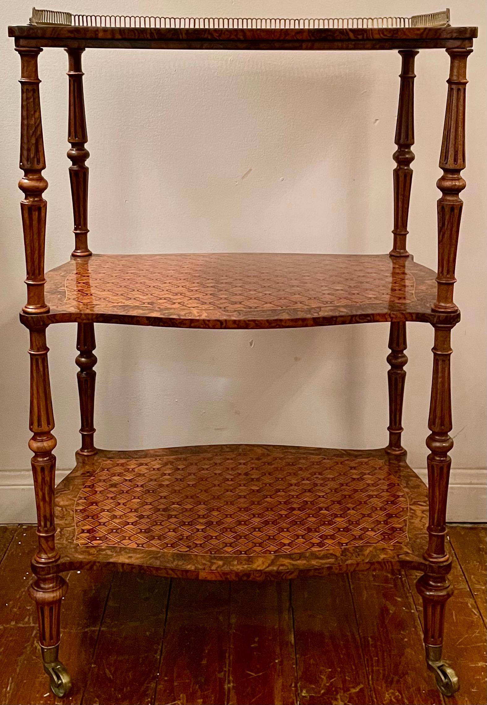 Antique French Kingwood, Mahogany & Burled Walnut Etagere with Gallery Top, Circa 1880.