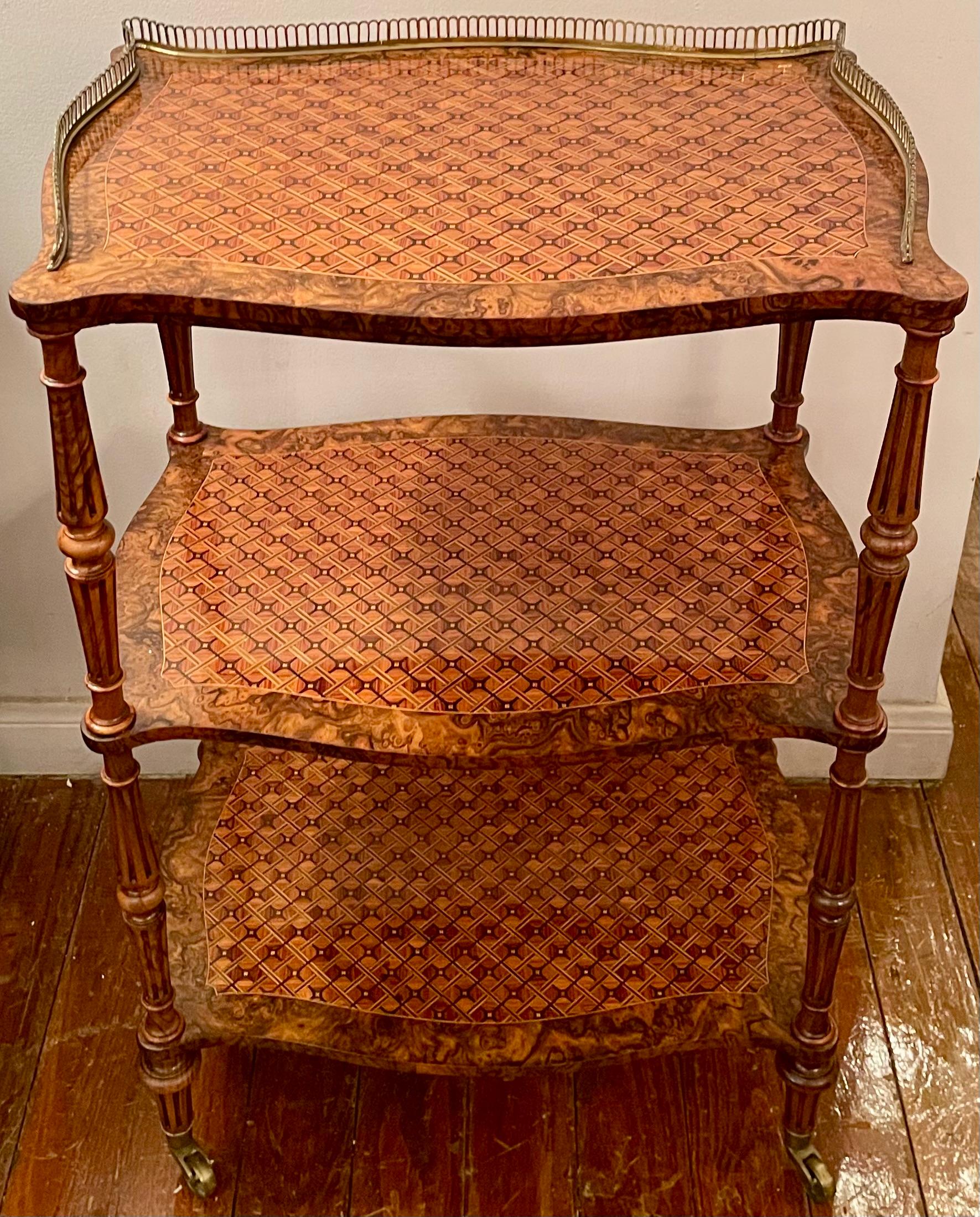 Antique French Kingwood, Mahogany & Burled Walnut Gallery Top Etagere Circa 1880 In Good Condition For Sale In New Orleans, LA