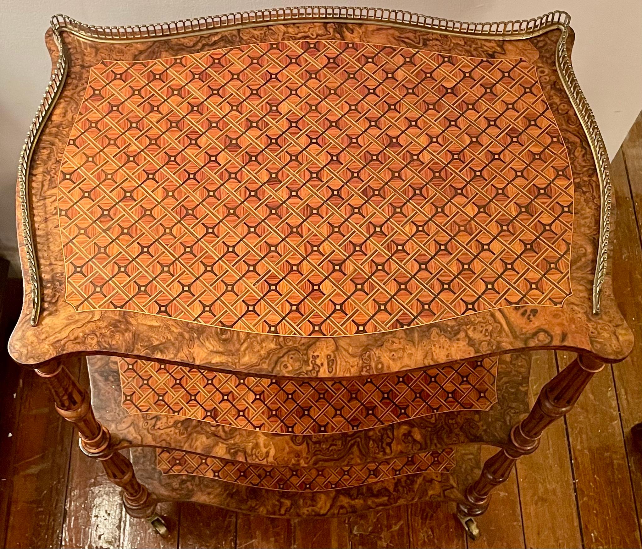 19th Century Antique French Kingwood, Mahogany & Burled Walnut Gallery Top Etagere Circa 1880 For Sale
