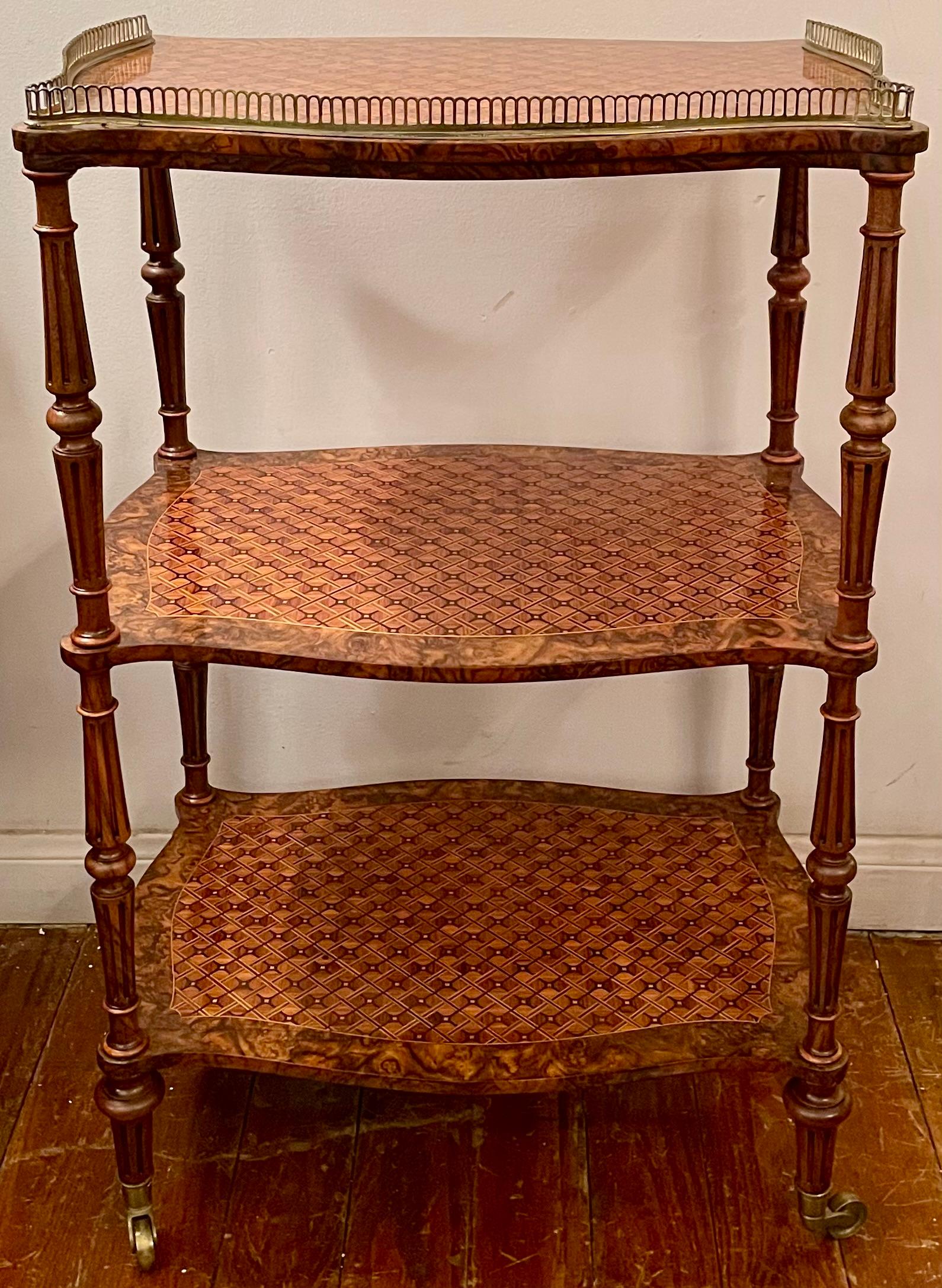 Antique French Kingwood, Mahogany & Burled Walnut Gallery Top Etagere Circa 1880 For Sale 3