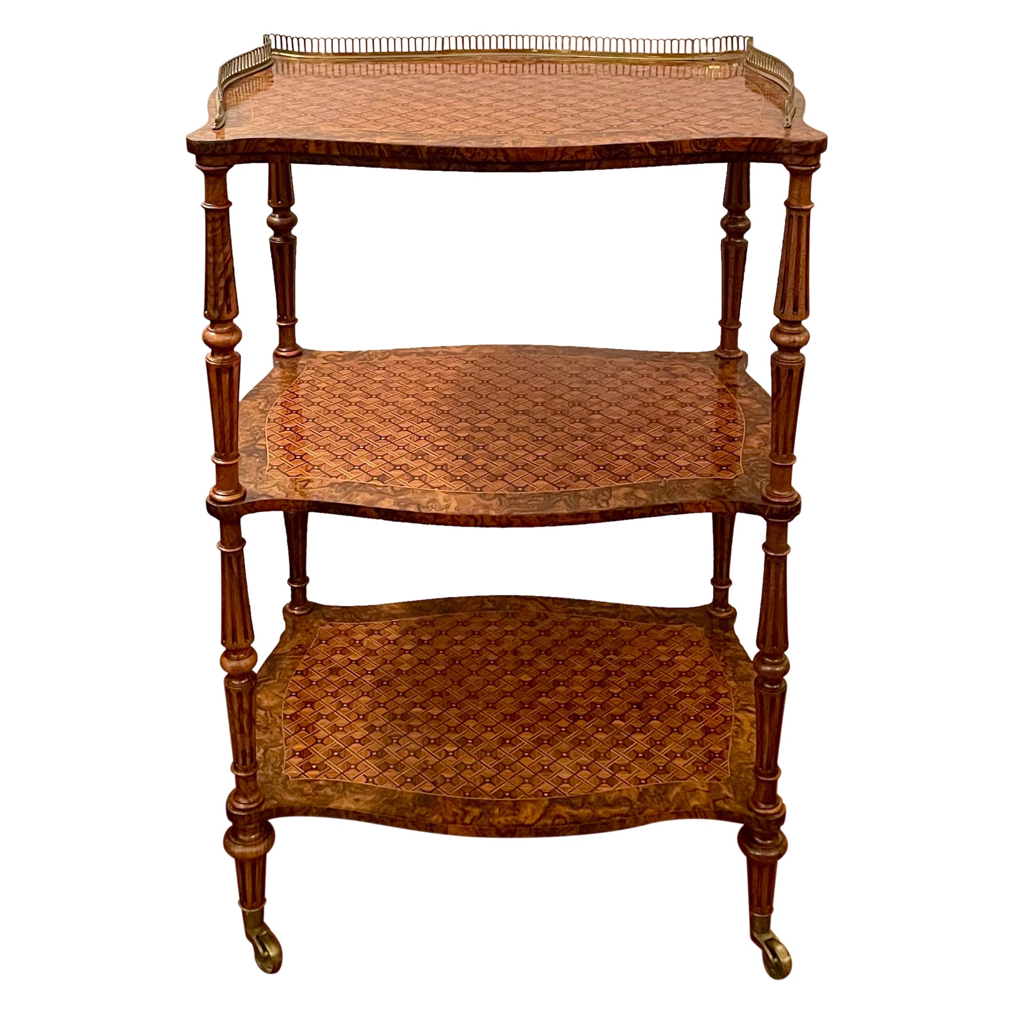 Antique French Kingwood, Mahogany & Burled Walnut Gallery Top Etagere Circa 1880 For Sale