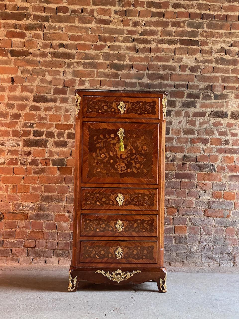 
Antique French Kingwood & Mahogany Secretaire Abbatant 19th century Napoleon III circa 1870

A magnificent late19th century Napoleon III Kingwood and Mahogany Marble topped Secretaire Abbatant France circa 1870, the rectangular red marble top